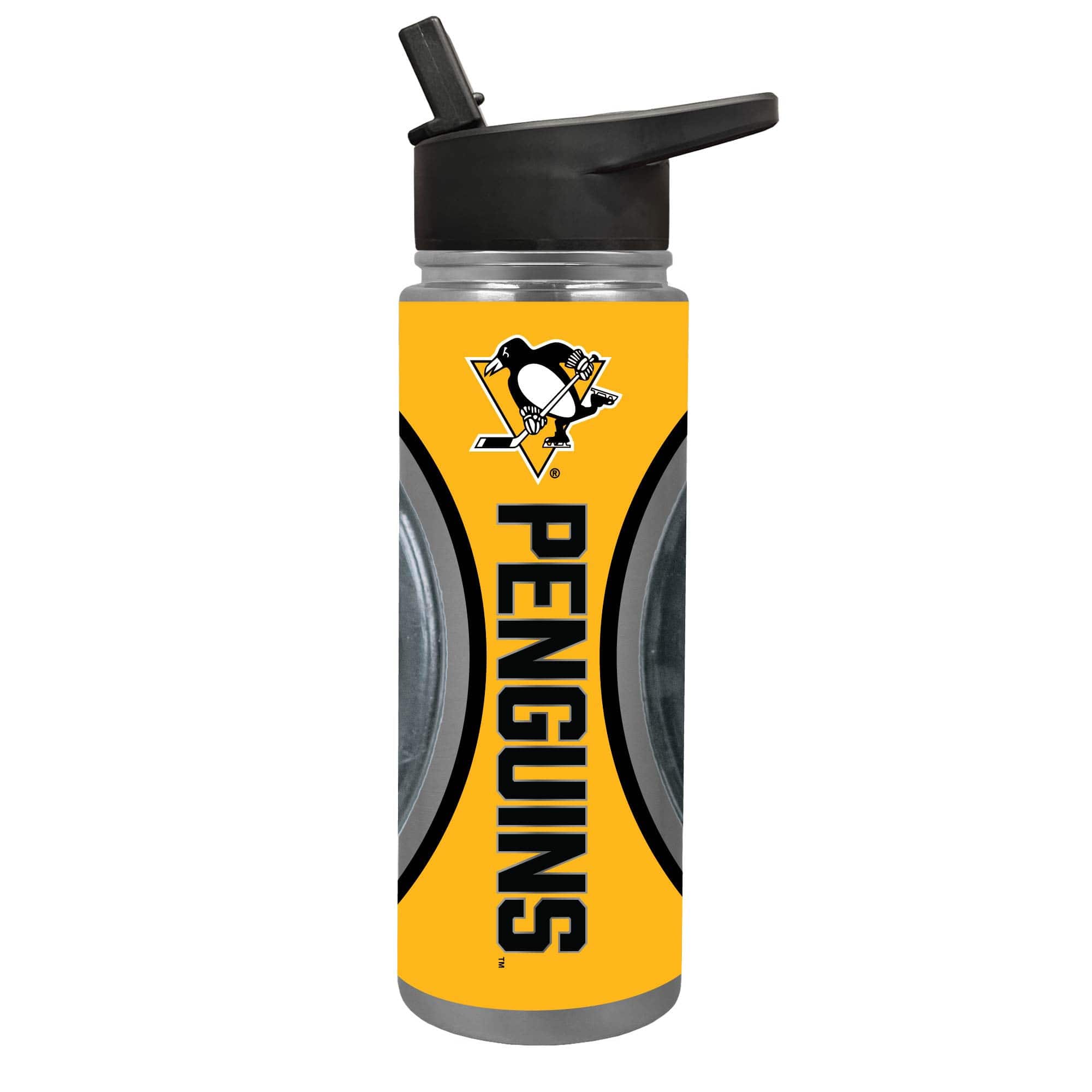 Great American Products - Pittsburgh Penguins 24oz. Jr. Thirst Game Puck Hydration Bottle - Black