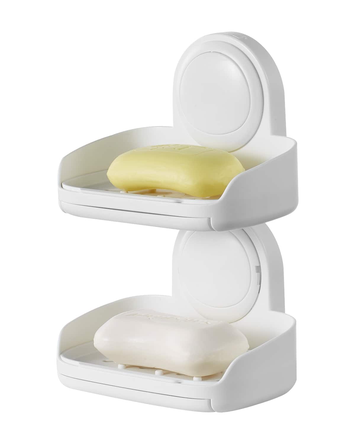 Front. VEVOR - Soap Holder for Shower, Double Layer with Suction Cup, Wall Mounted NO-Drilling, Strong Suction Bar Soap Sponge Holder - Creamy White.