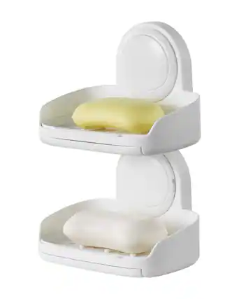 Front. VEVOR - Soap Holder for Shower, Double Layer with Suction Cup, Wall Mounted NO-Drilling, Strong Suction Bar Soap Sponge Holder - Creamy White.