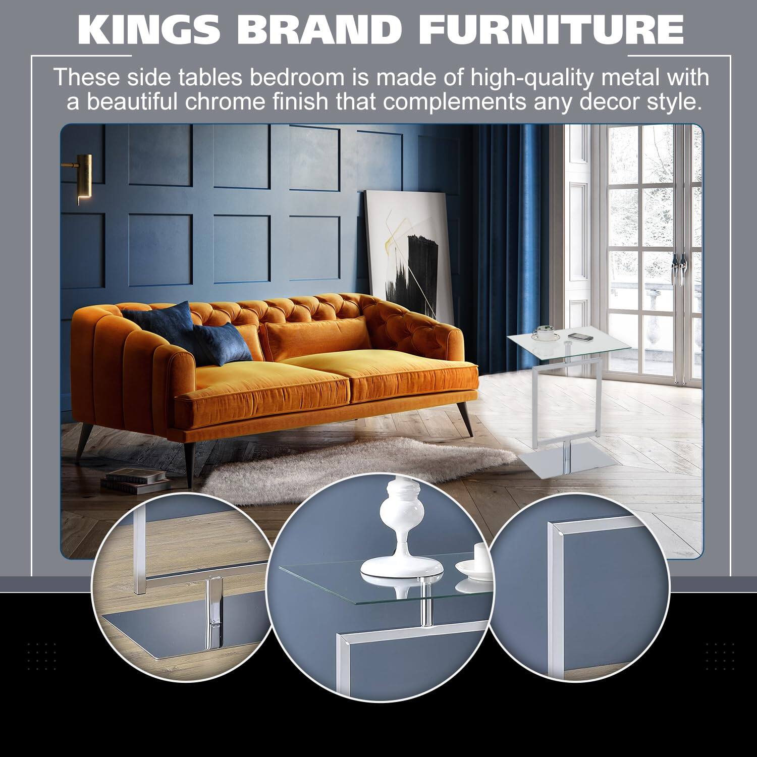 KINGS BRAND FURNITURE

These side tables bedroom is made of high-quality metal with a beautiful chrome finish that complements any decor style.