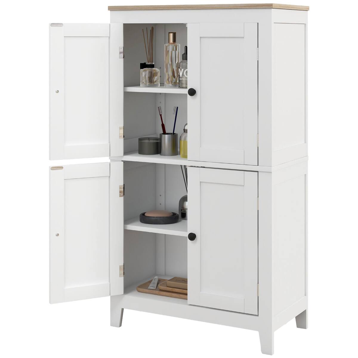 Front. SlickBlue - Bathroom Storage Cabinet with Shelves for Towels, Toiletries, and Essentials - White, Oak.