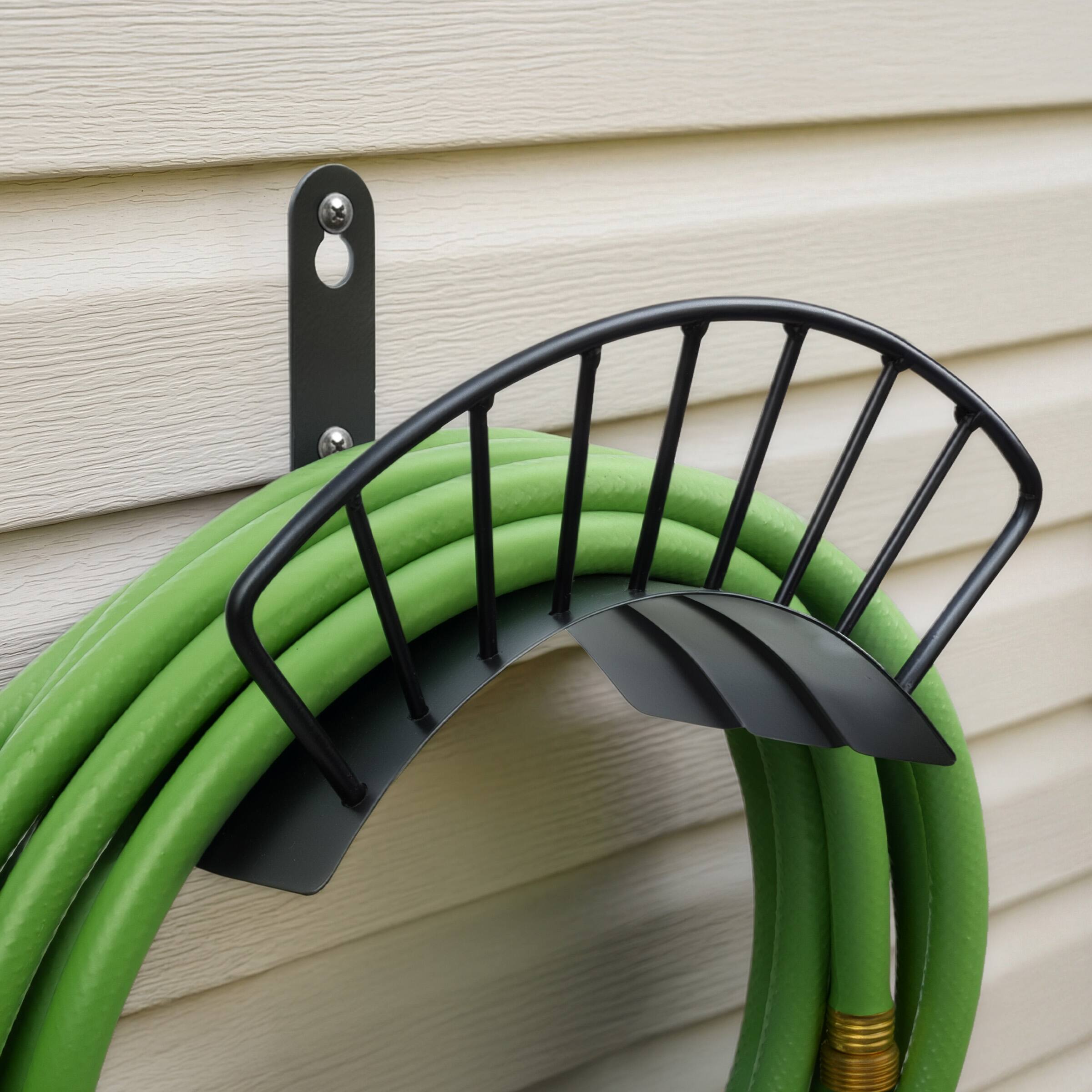 Alt View 8. Pure Garden - Garden Hose Holder Wall Mount - Rust-Resistant Steel Outdoor Water Hose Hanger Hook for 100ft of 5/8” Hosing.