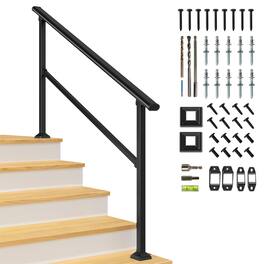 LOVMOR - 1 Pack 5 Step Hand Rails for Outdoor Steps Wrought Iron Railing - Black