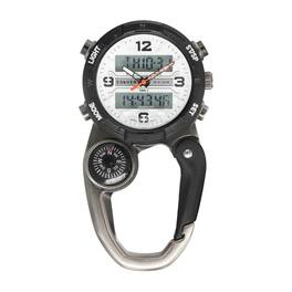 Dakota - Analog & Digital Clip Travel Watch, Alarm, Stopwatch, Timer and Dual Time, Clip On Watch - Silver