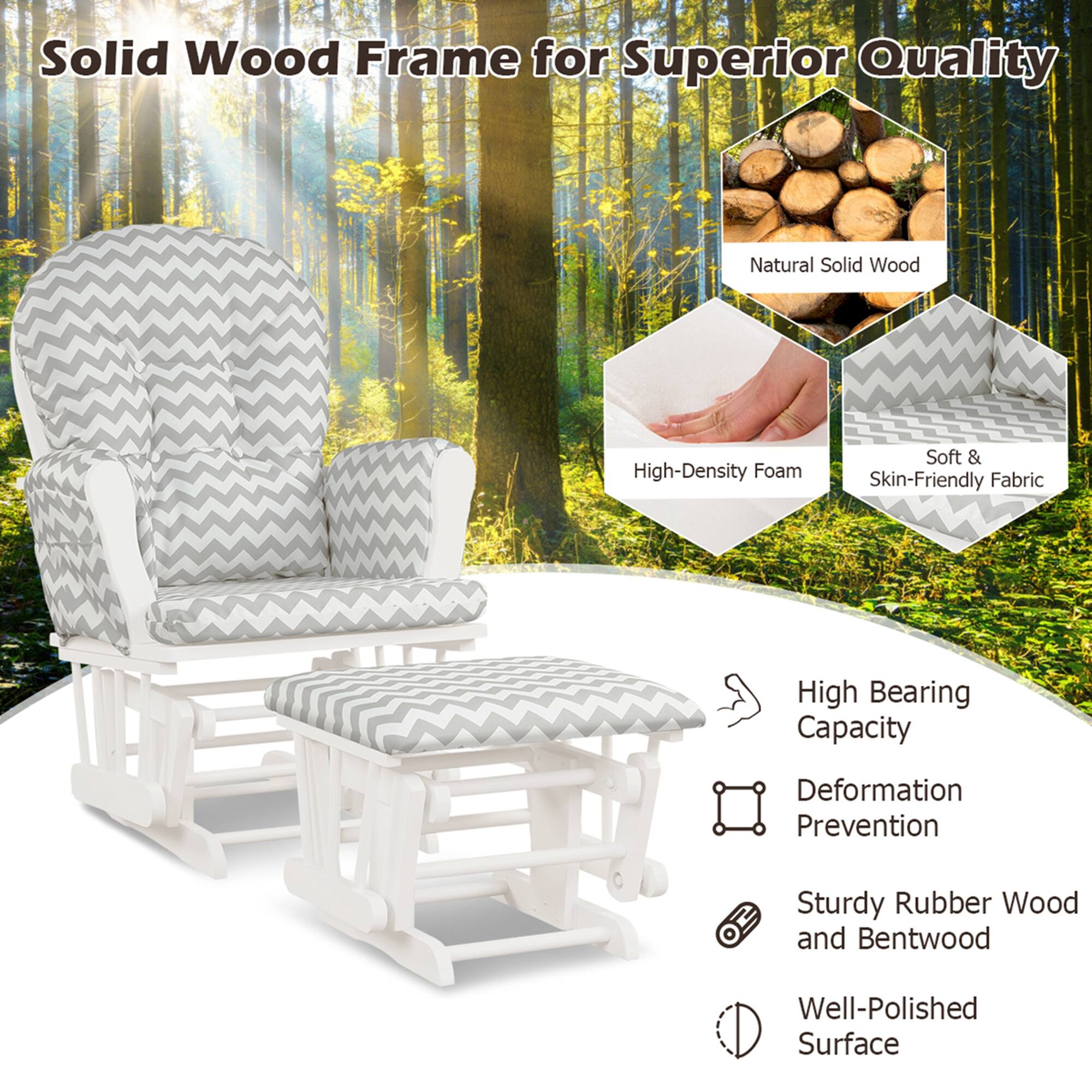 Solid Wood Frame for Superior Quality Natural Solid Wood High-Density Foam Soft & Skin-Friendly Fabric High Bearing Capacity Deformation Prevention Sturdy Rubber Wood and Bentwood Well-Polished Surface