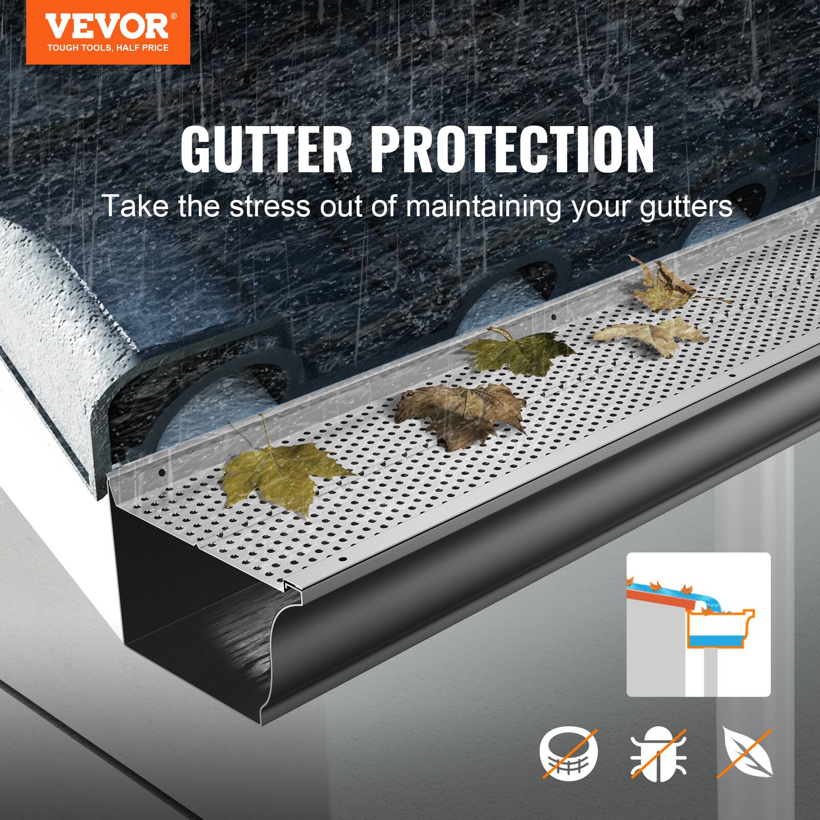 VEVOR  
TOUGH TOOLS, HALF PRICE  

GUTTER PROTECTION  
Take the stress out of maintaining your gutters