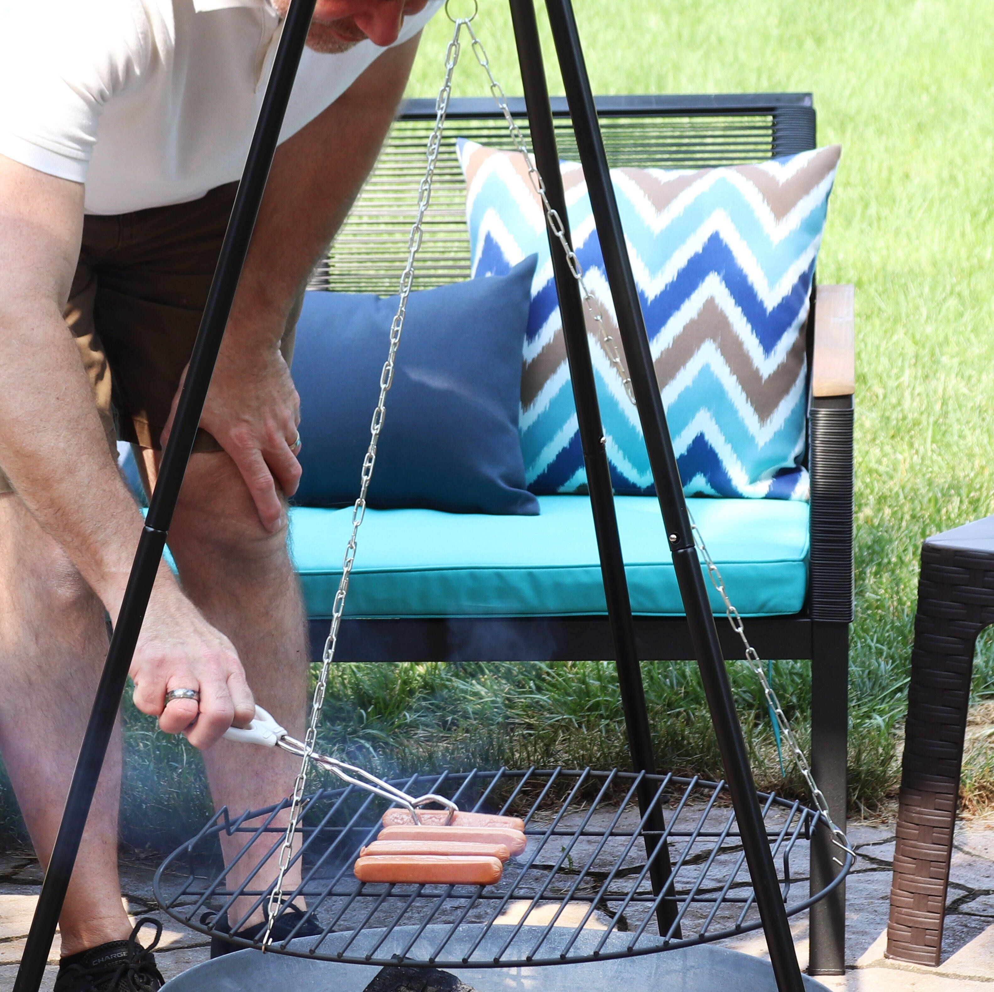 Alt View 9. Sunnydaze - Powder-Coated Steel Fire Pit Tripod Grilling Set for Cooking - Black.