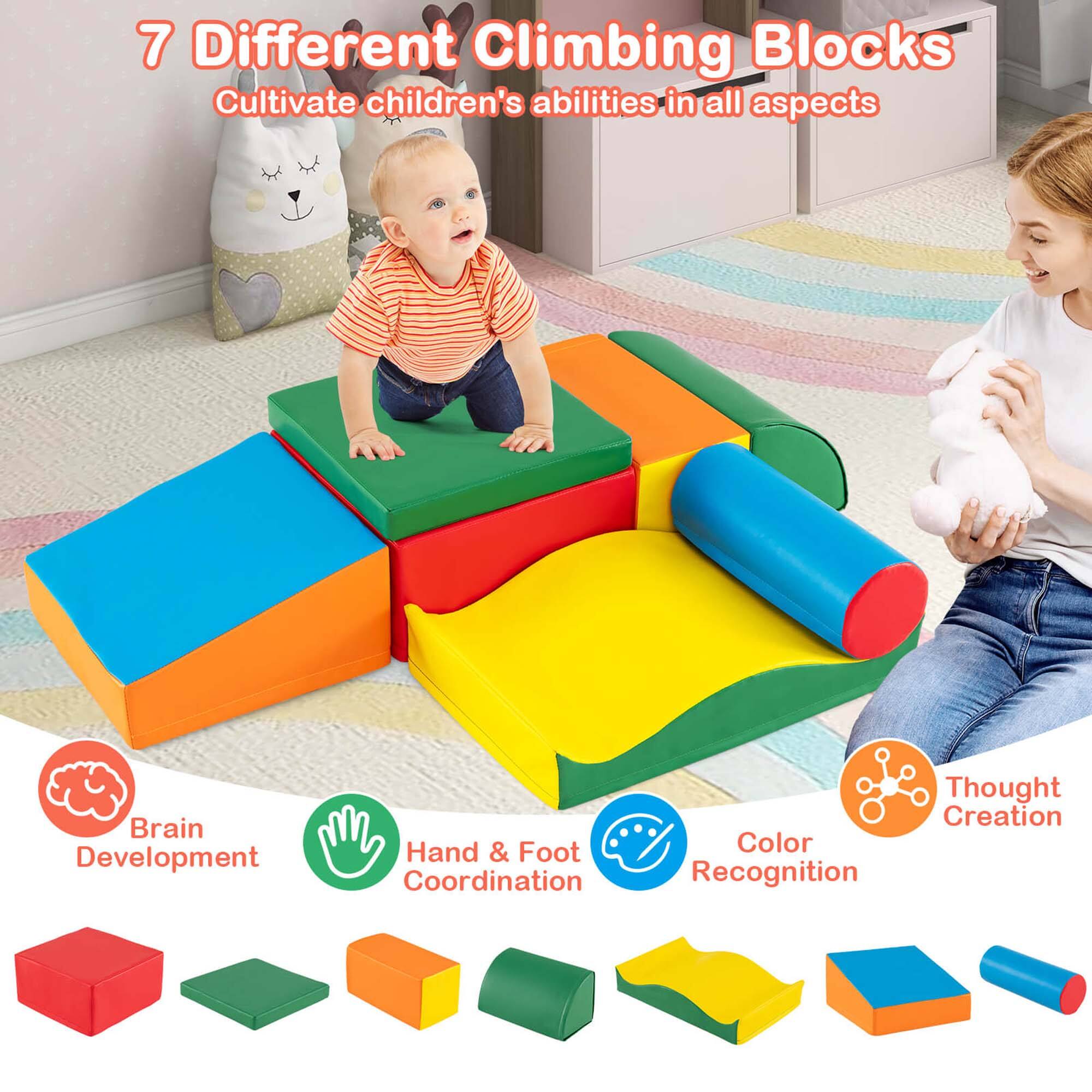 7 Different Climbing Blocks  
Cultivate children's abilities in all aspects  

Brain Development  
Hand & Foot Coordination  
Color Recognition  
Thought Creation