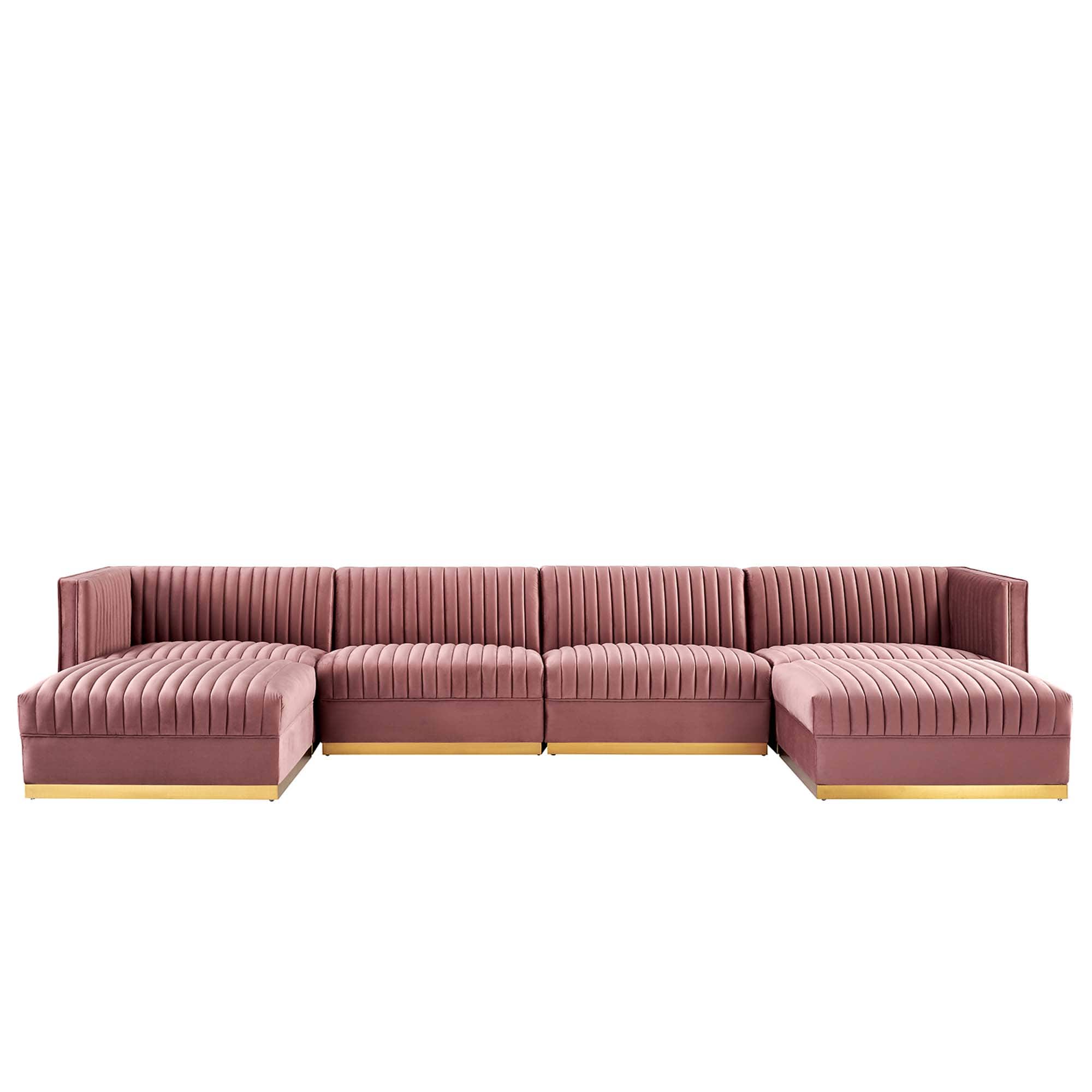 Sanguine 6-Piece Channel Tufted Performance Velvet Modular Sectional Sofa by Modway - Red