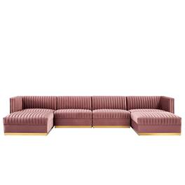 Sanguine 6-Piece Channel Tufted Performance Velvet Modular Sectional Sofa by Modway - Red