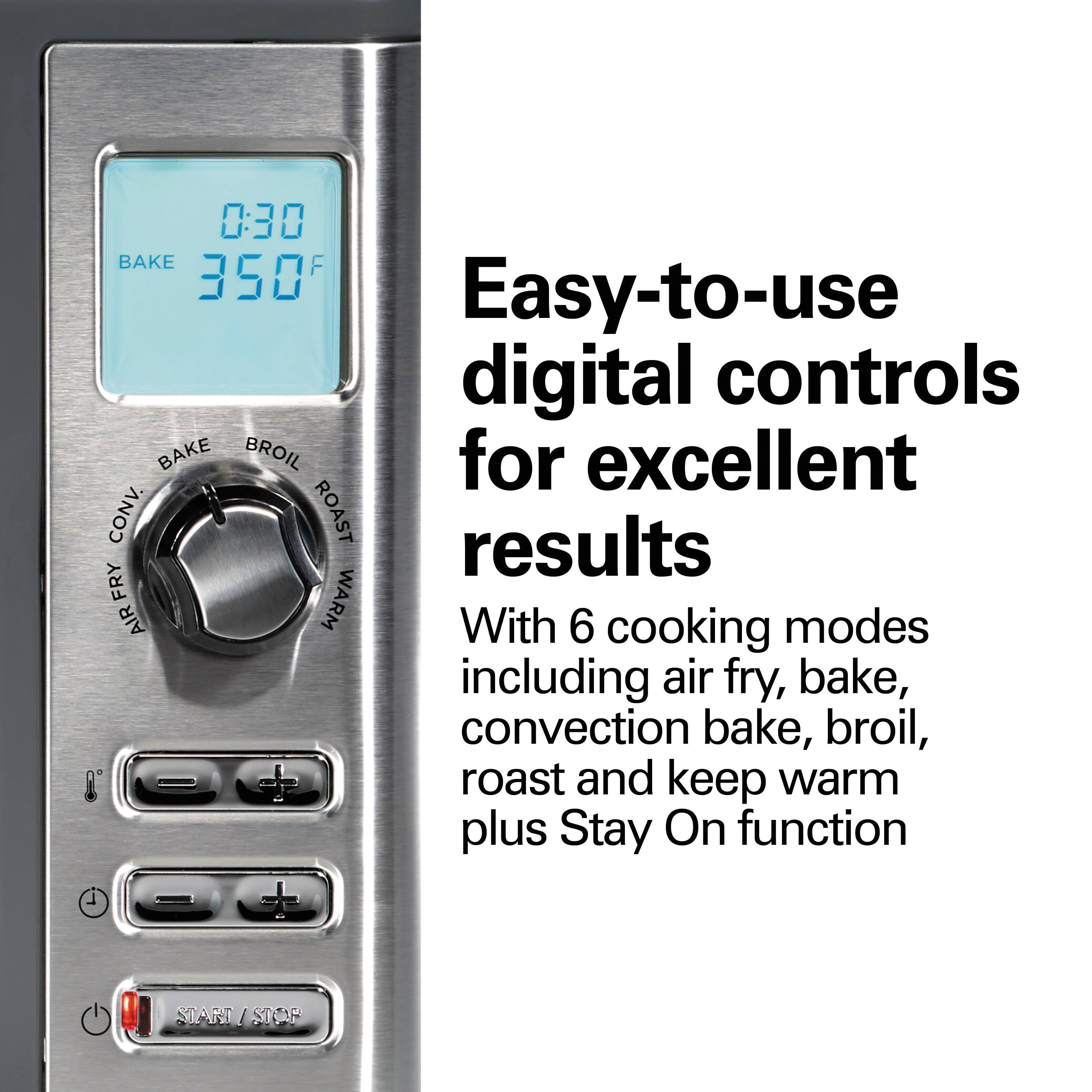 Easy-to-use digital controls for excellent results

With 6 cooking modes including air fry, bake, convection bake, broil, roast and keep warm plus Stay On function