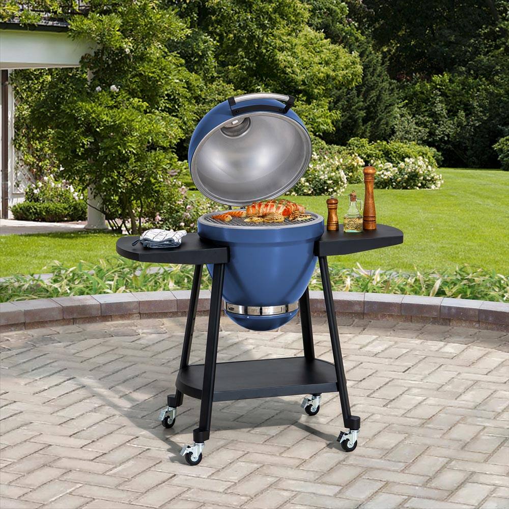Angle. SUNJOY - Sunjoy 20IN Egg-shaped Grill - Navy - navy.