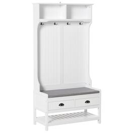 Homcom - 3-in-1 Entryway Bench w/ Shoe Rack, 2 Drawers & Padded Seat - White