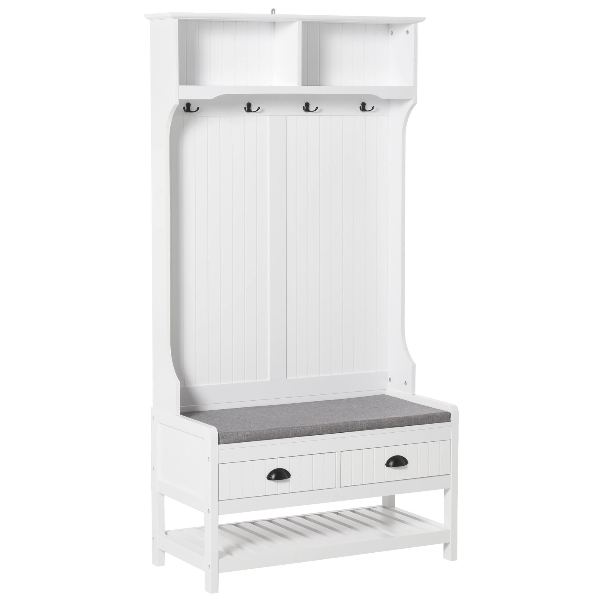 Front. Homcom - 3-in-1 Entryway Bench w/ Shoe Rack, 2 Drawers & Padded Seat - White.
