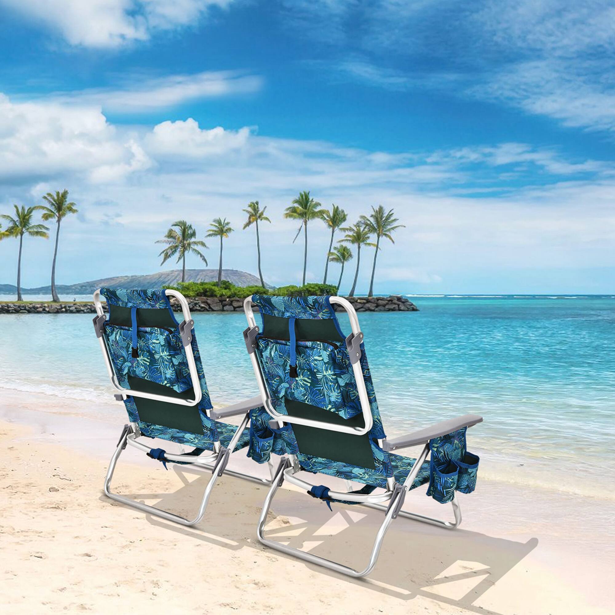 Alt View 3. Costway - Costway 4-Pack Folding Backpack Beach Chair 5-Position Outdoor Reclining Chairs with Pillow - Dark Blue.