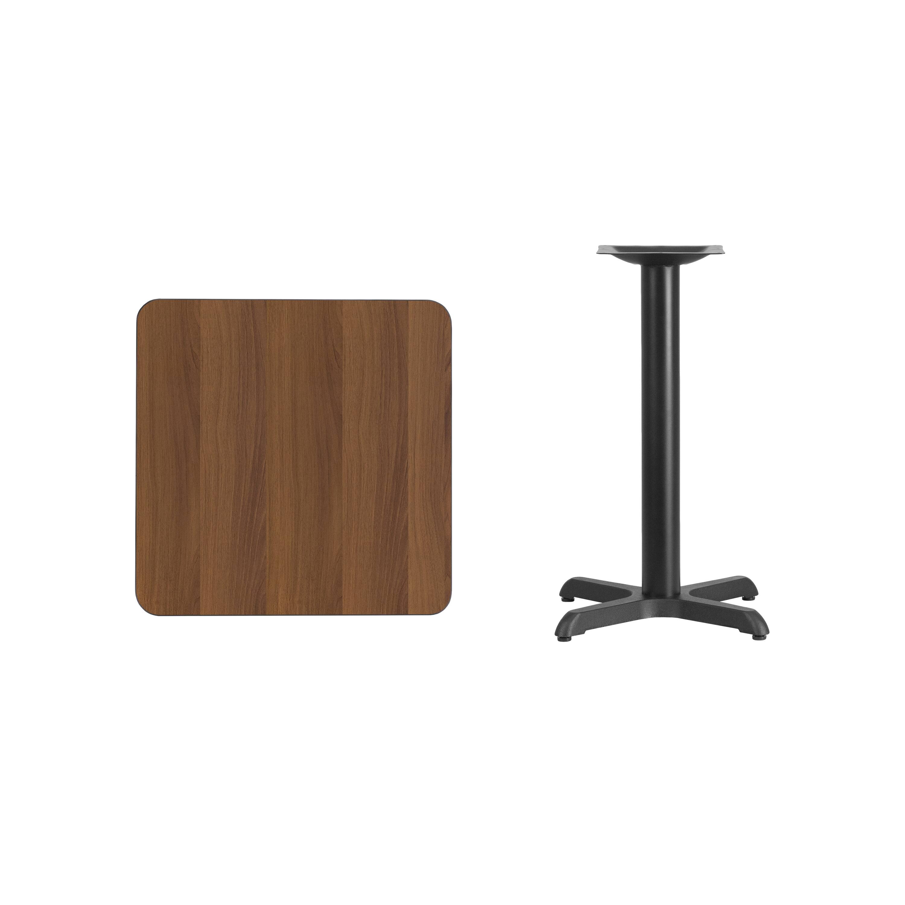 Alt View 3. Emma + Oliver - 24" Square Laminate Table Top with 22"x22" Table Height Base - Walnut.