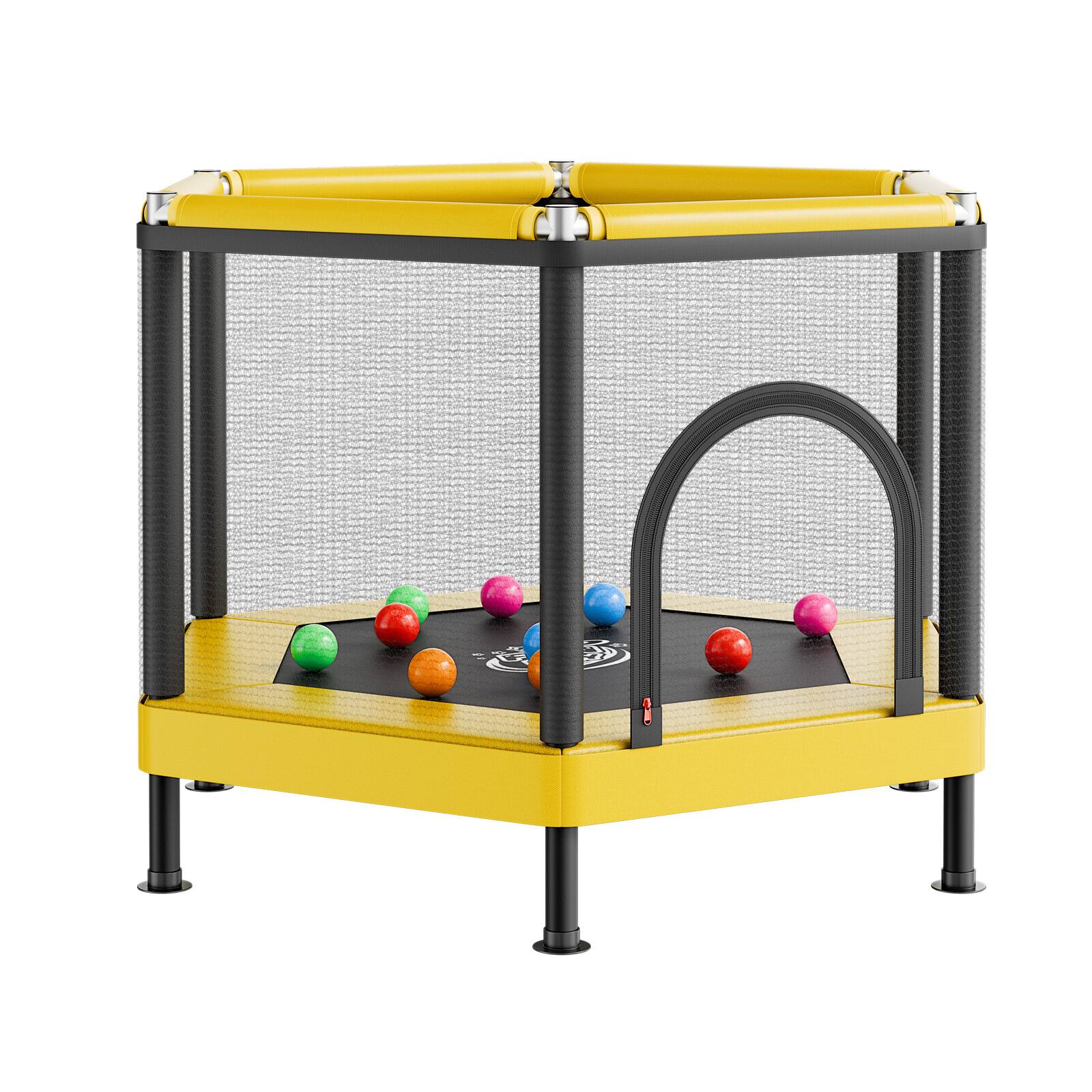 Alt View 5. VEVOR - Trampoline for Kids, Toddler Mini Trampoline, 132 lbs Capacity Indoor Outdoor Play Toys with Enclosure Net - Yellow.