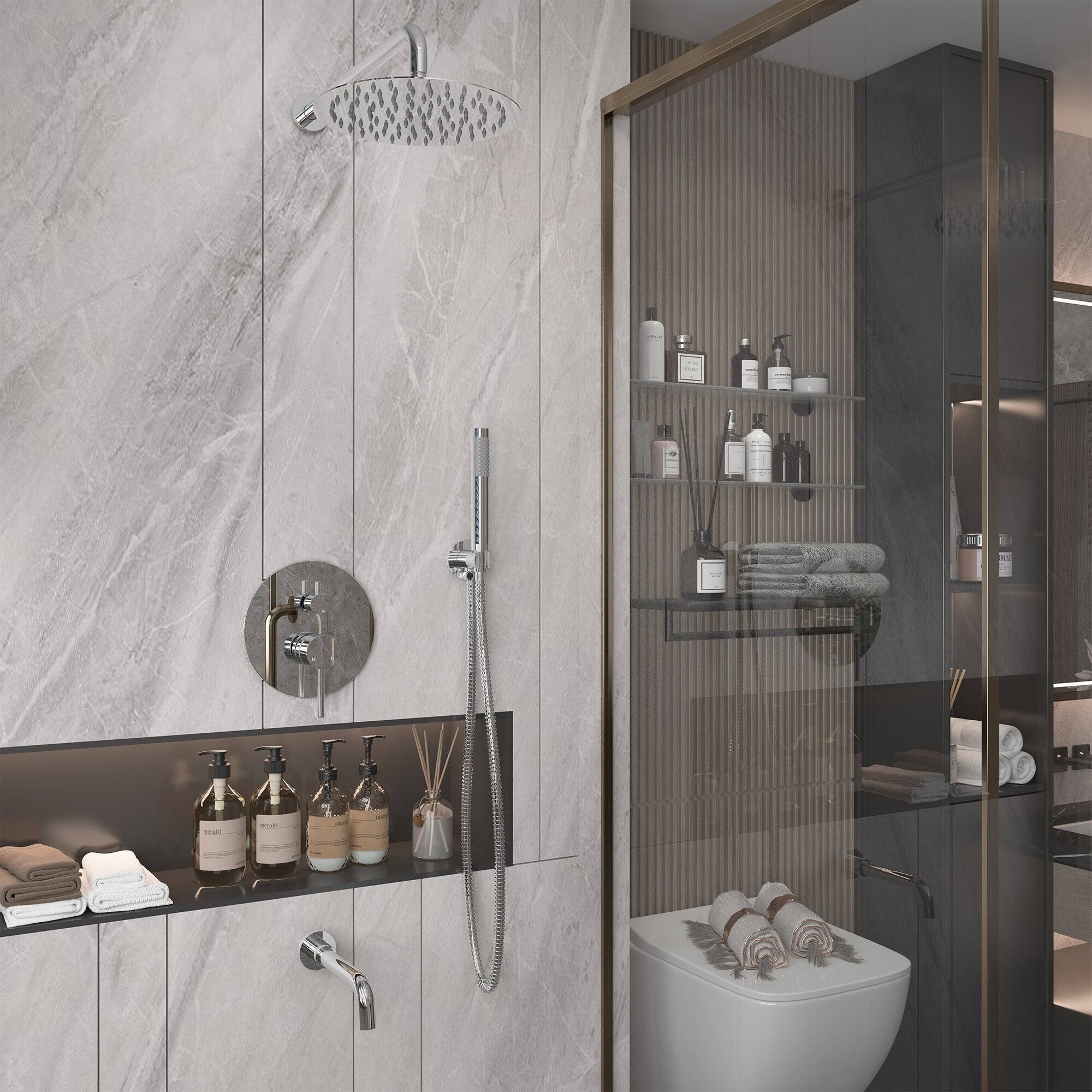 Alt View 3. Boyel Living - Wall Mount 10 in. Single Handle 1-Spray Tub and Shower Faucet 1.8 GPM in Chrome Pressure Balance Valve Included - Chrome.