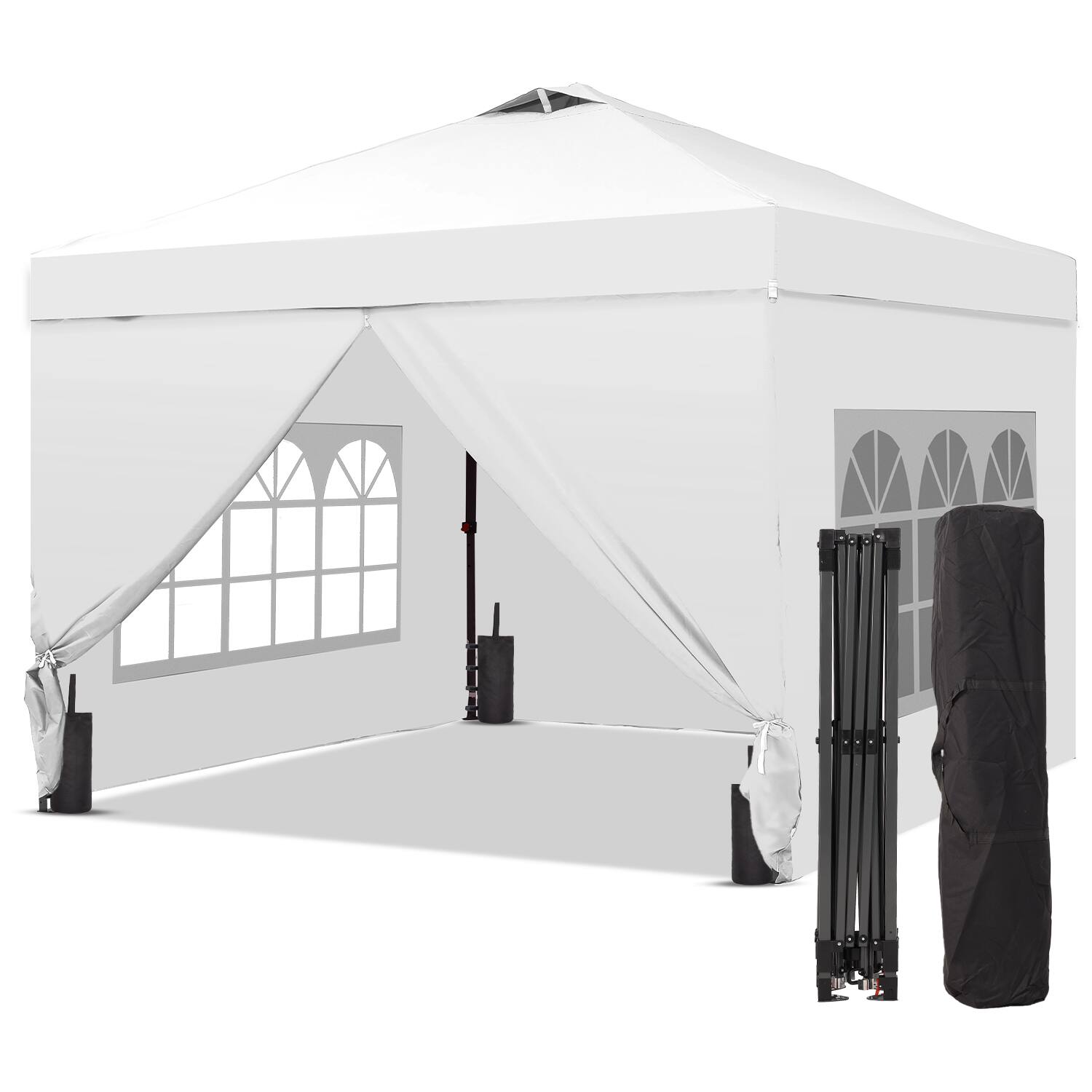 Ainfox - 12x12 Pop Up Canopy Tent with Center Lock,Easy Set up for Pool,Events,Parties,and Camping,with Wheel Bag - White