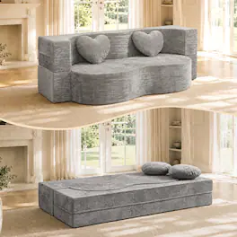 Anysun - Heart-Shaped Cheese Bed Convertible Sofa, 78.7" No Assembly Sponge Sofa Bed w/ Pillows for Living Room/Apartment - Gray