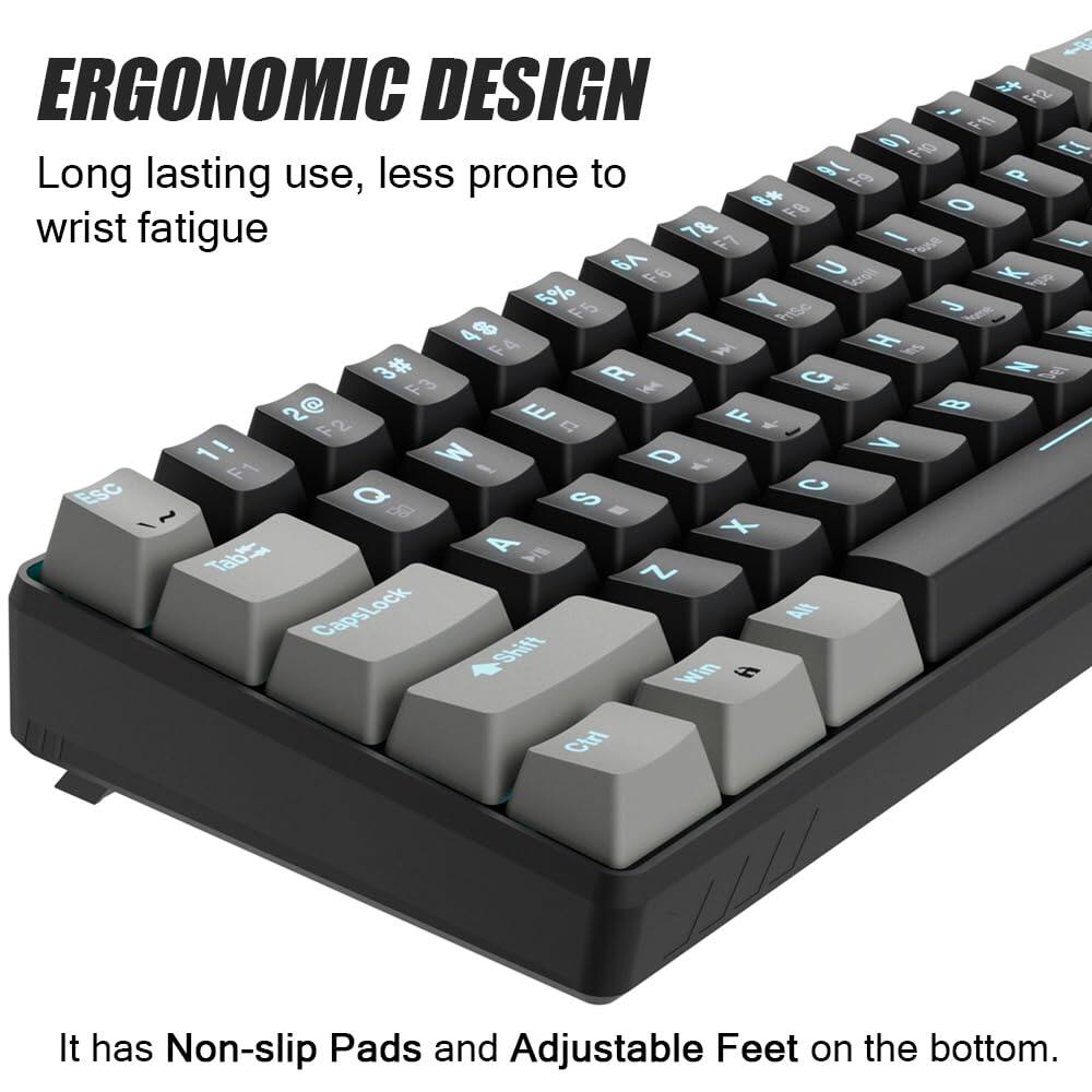 ERGONOMIC DESIGN  
Long lasting use, less prone to wrist fatigue  

It has Non-slip Pads and Adjustable Feet on the bottom.