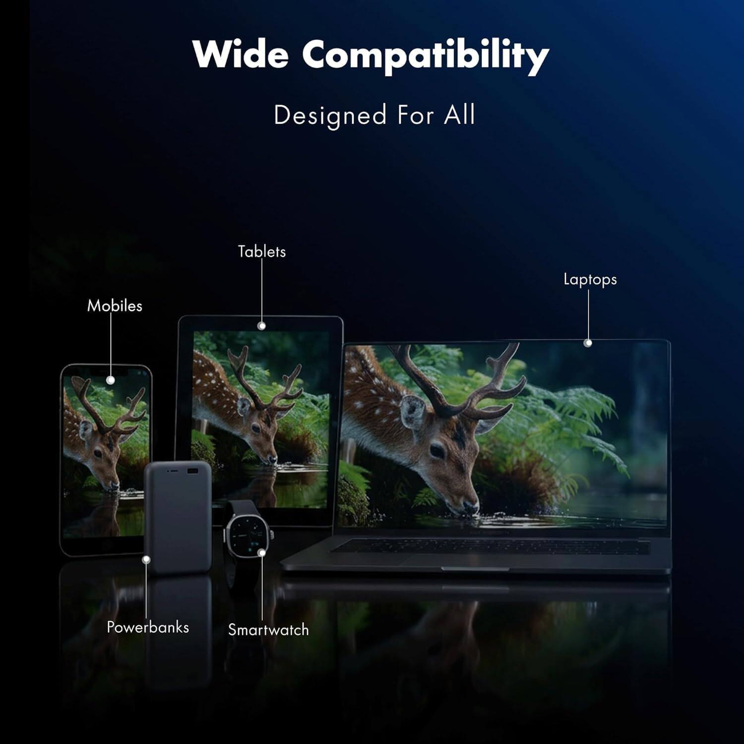 Wide Compatibility  
Designed For All  

Tablets  
Mobiles  
Laptops  
Powerbanks  
Smartwatch