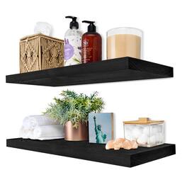 Sorbus - 2 Pack 24" Solid Wood Floating Shelves - for Bathroom Decor, Books, Bedroom & Living Room - Black