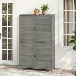 Costway - Outdoor Storage Cabinet with Adjustable Shelves & Anti-Toppling Device for Garden - Mix Gray