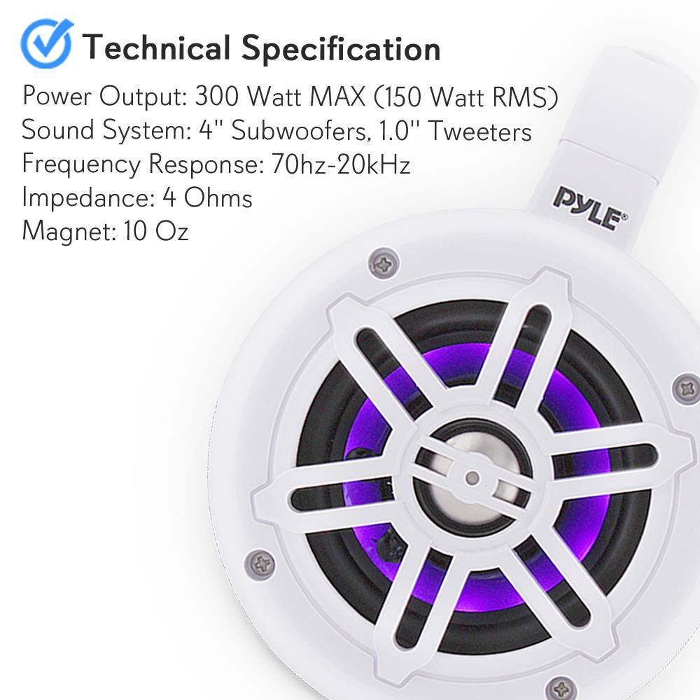Technical Specification

- Power Output: 300 Watt MAX (150 Watt RMS)
- Sound System: 4" Subwoofers, 1.0" Tweeters
- Frequency Response: 70Hz-20kHz
- Impedance: 4 Ohms
- Magnet: 10 Oz