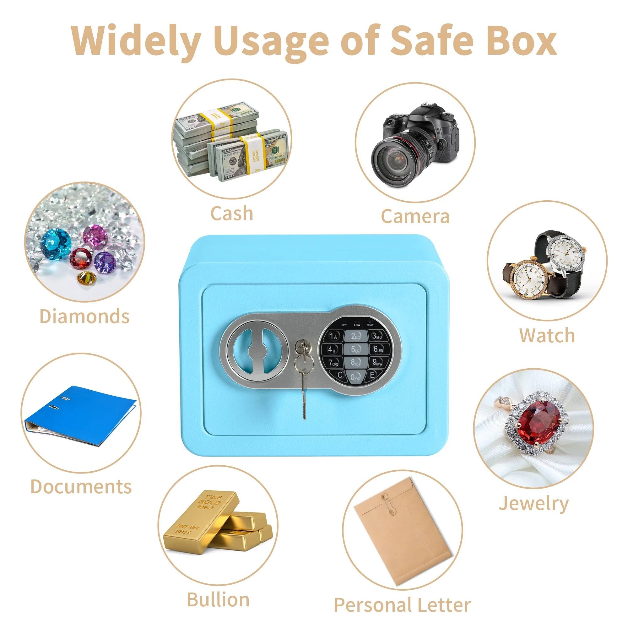 Widely Usage of Safe Box

- Cash
- Camera
- Diamonds
- Watch
- Documents
- Jewelry
- Bullion
- Personal Letter