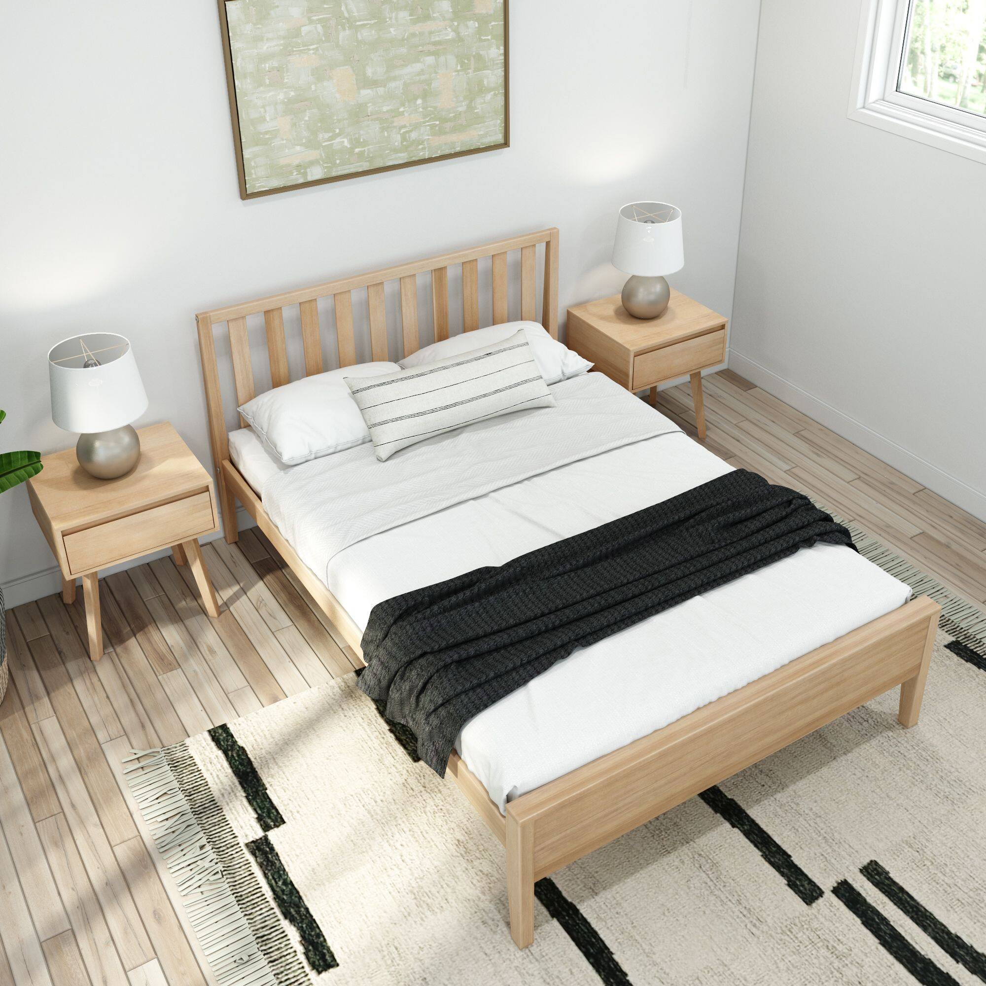 Alt View 5. Plank+Beam - Scandinavian Full-Size Bed with Slatted Headboard, Blonde - Blonde.