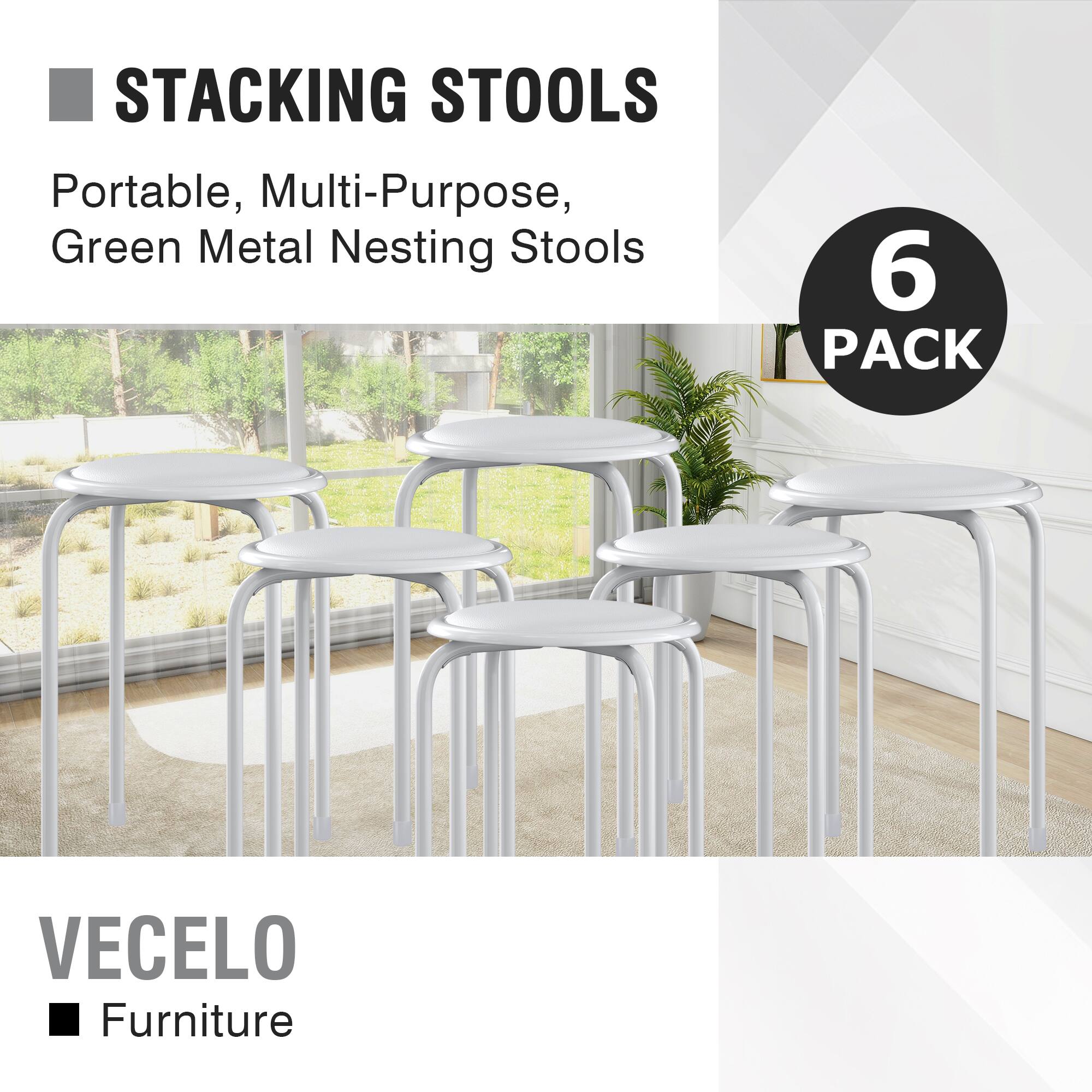 STACKING STOOLS  
Portable, Multi-Purpose, Green Metal Nesting Stools  
6 PACK  
VECELO Furniture