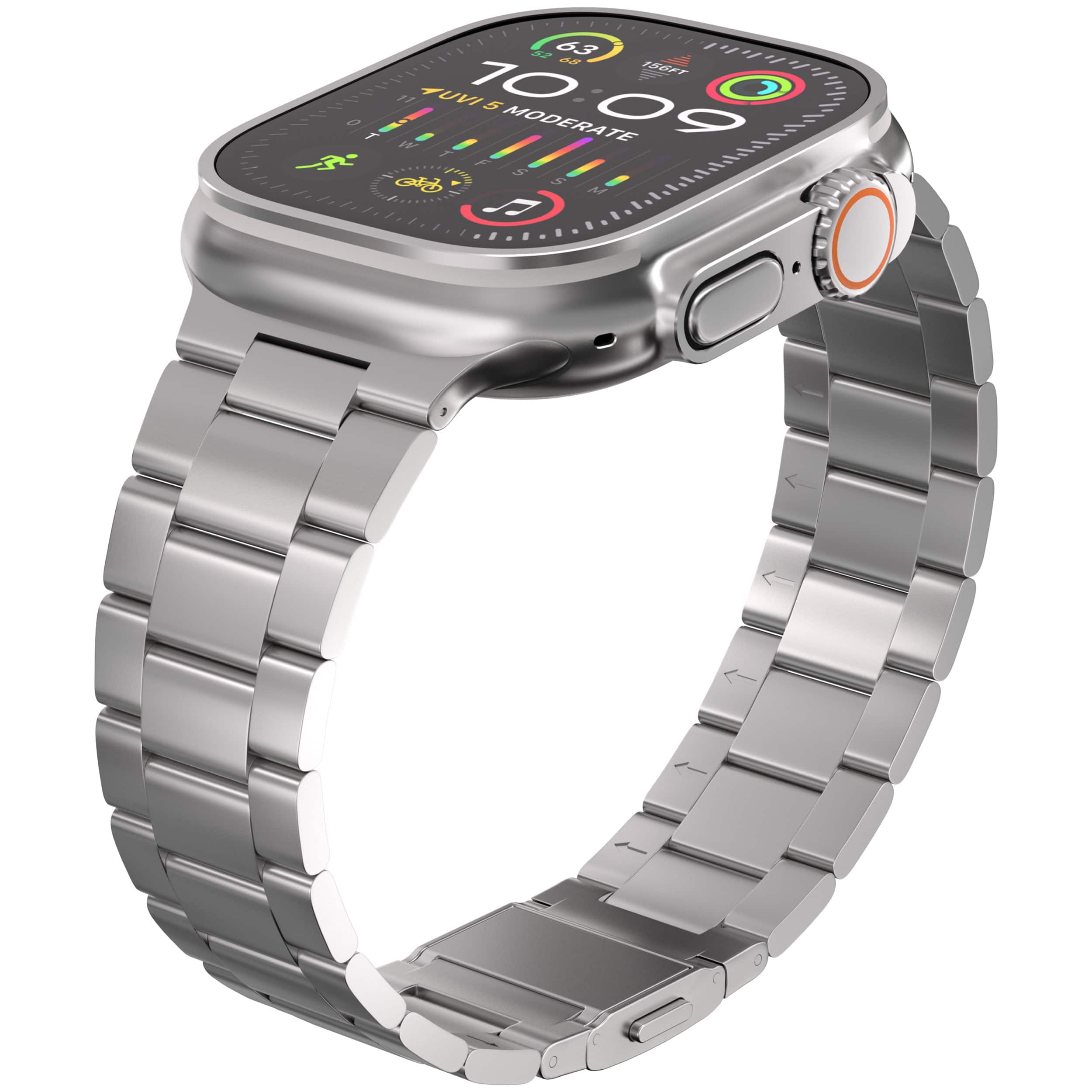 Ultra Supply Co - Titanium Band for Apple Watch Ultra 3/2/1 49mm - Magnet Buckle - Easy Resize Tool-Free Links - Silver