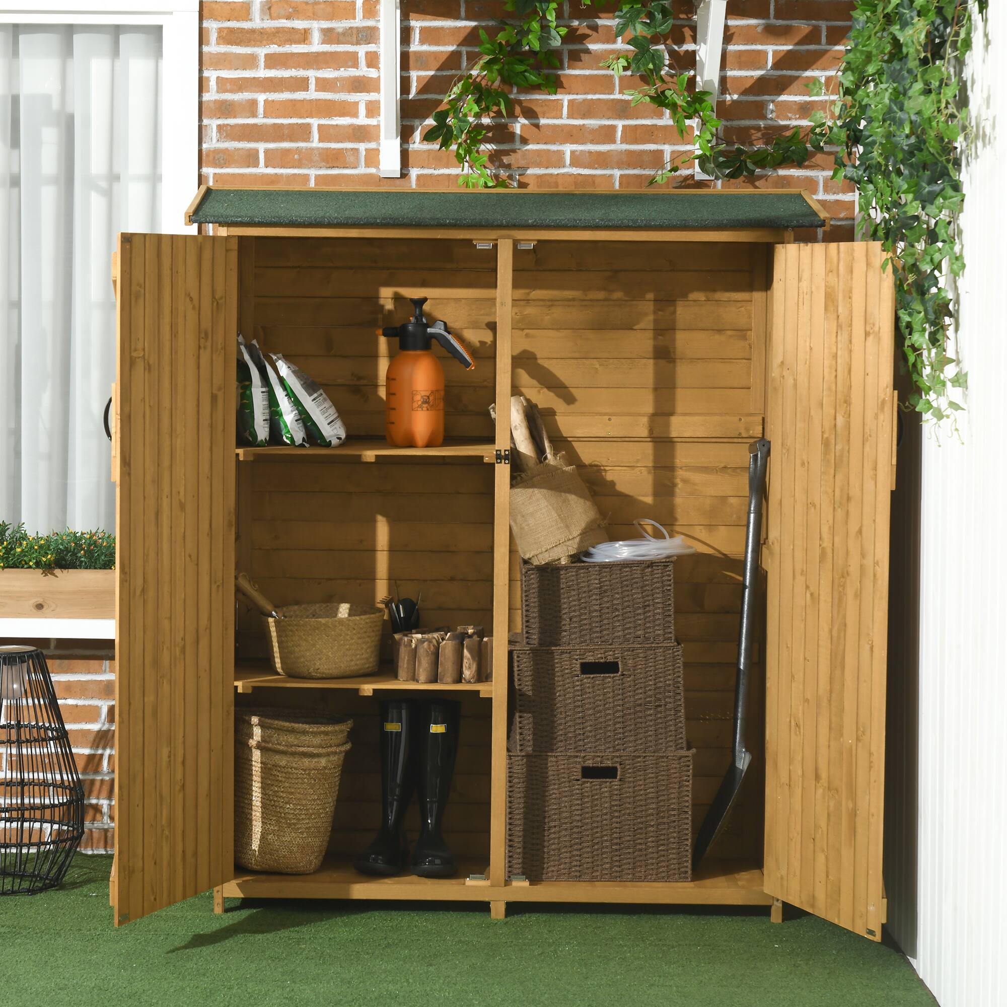 Alt View 1. Outsunny - Storage Cabinet Wooden Garden Shed Utility Tool Organizer with Waterproof Asphalt Rood.
