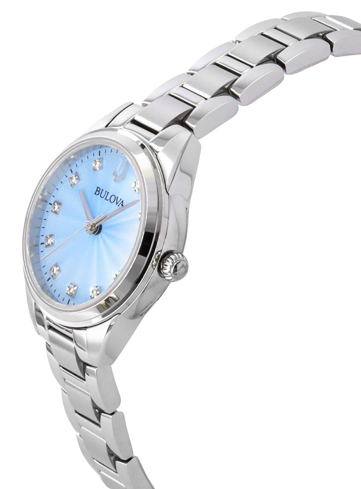 Angle. Bulova - Sutton Diamond Accents Light Blue Dial Quartz 96P250 Ladies Watch Stainless Steel - Silver, Blue.