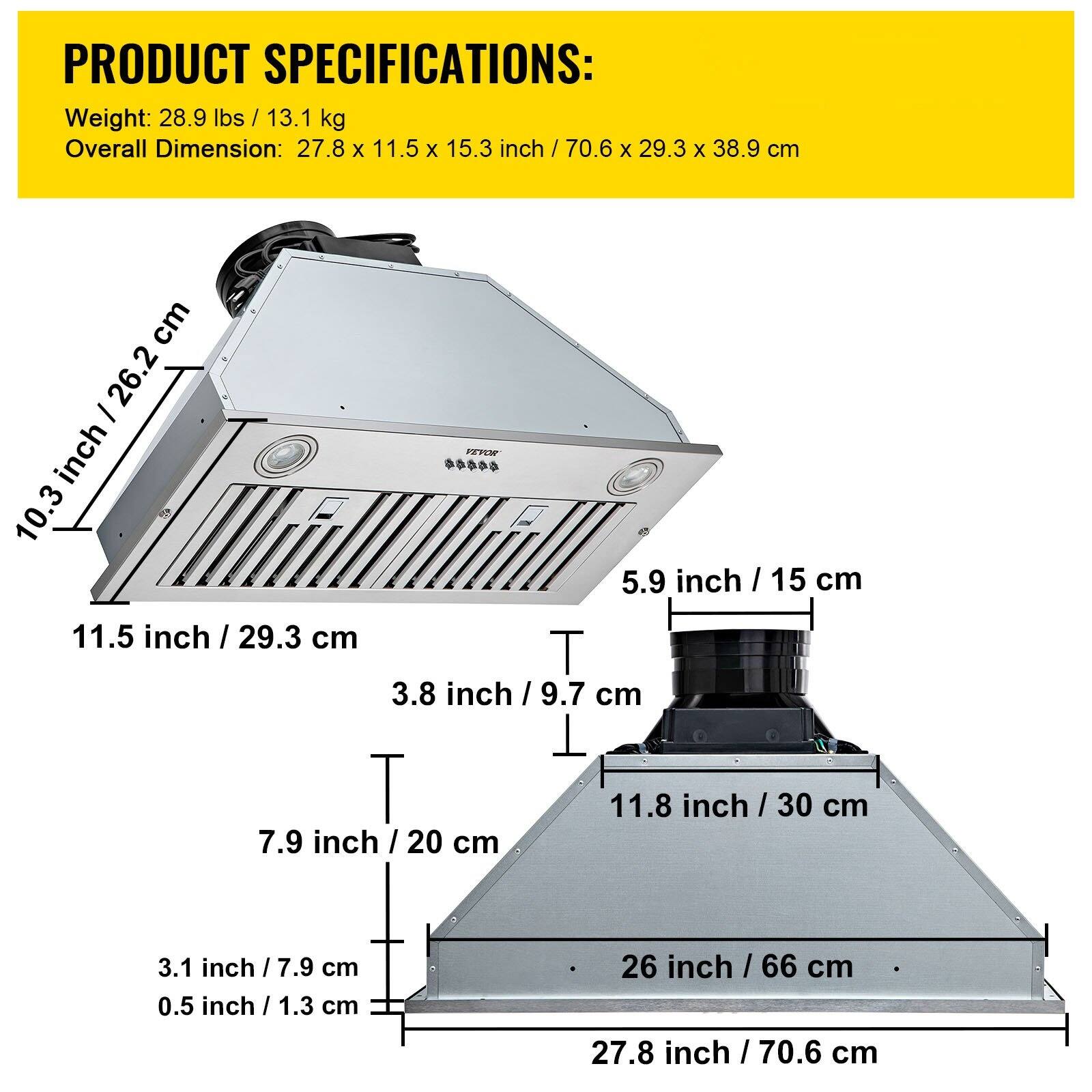 **PRODUCT SPECIFICATIONS:**

- **Weight:** 28.9 lbs / 13.1 kg
- **Overall Dimension:** 27.8 x 11.5 x 15.3 inch / 70.6 x 29.3 x 38.9 cm

**Dimensions:**
- 103 inch / 262 cm
- 11.5 inch / 29.3 cm
- 5.9 inch / 15 cm
- 3.8 inch / 9.7 cm
- 11.8 inch / 30 cm
- 7.9 inch / 20 cm
- 3.1 inch / 7.9 cm
- 0.5 inch / 1.3 cm
- 26 inch / 66 cm
- 27.8 inch / 70.6 cm