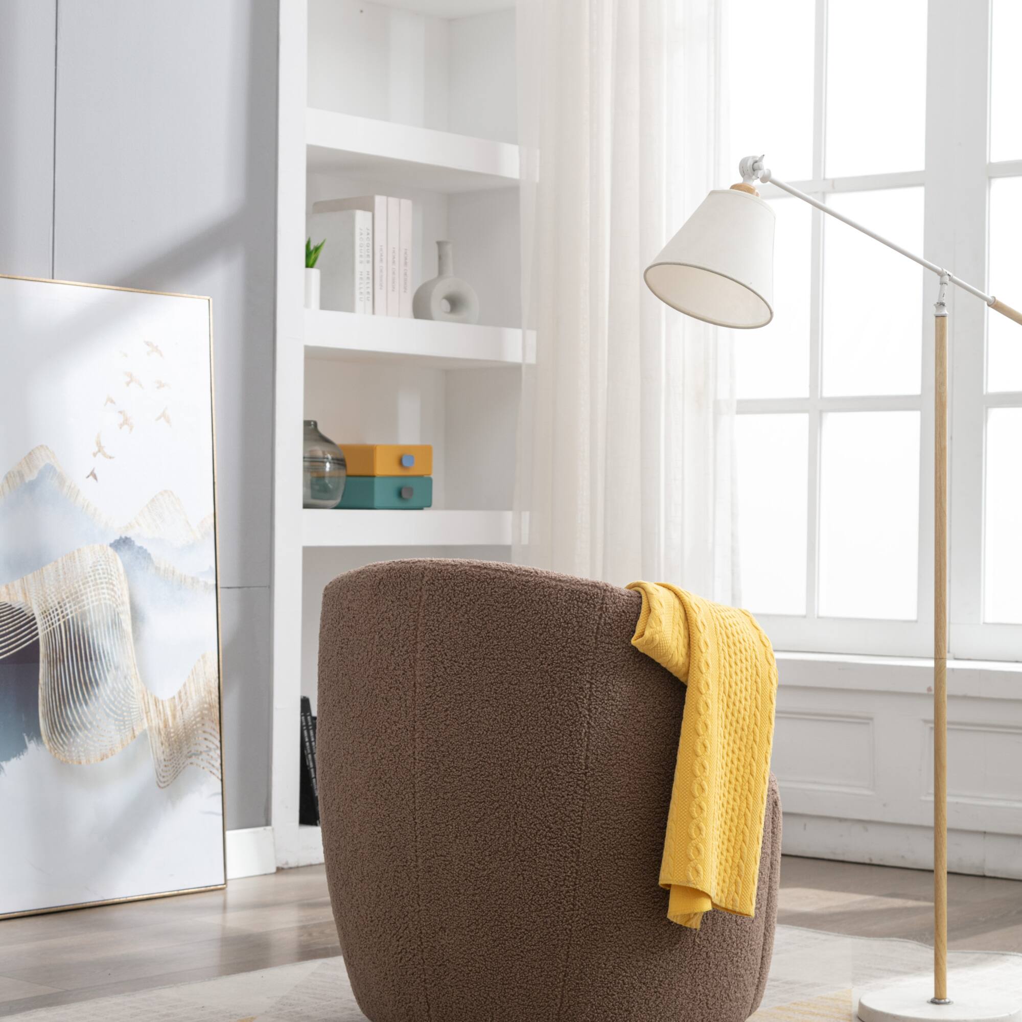 Left. GOODSILO - Plush Swivel Accent Armchair with Ergonomic Design and 360-Degree Rotation for Modern Interiors - Coffee.