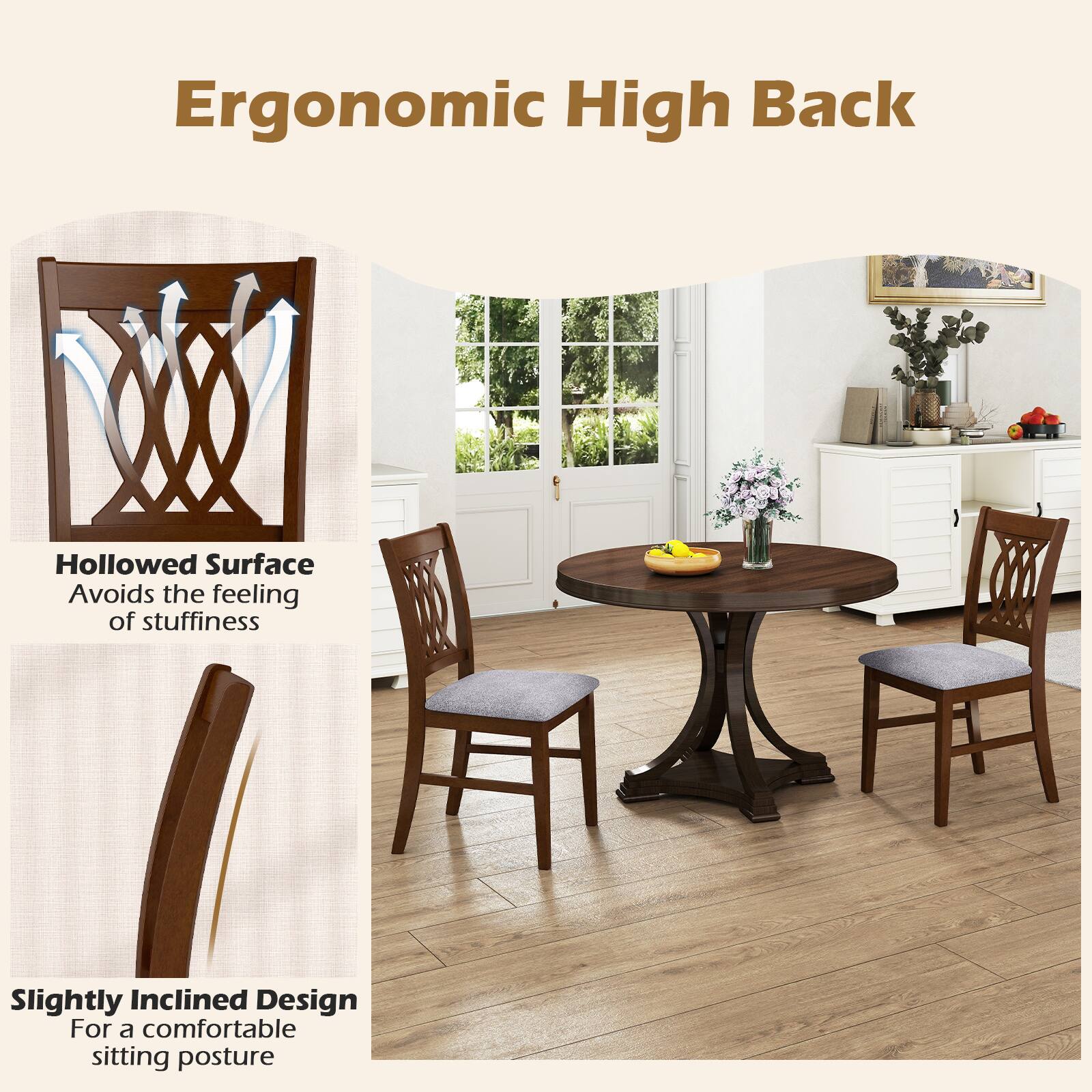 Ergonomic High Back  
Hollowed Surface  
Avoids the feeling of stuffiness  
Slightly Inclined Design  
For a comfortable sitting posture