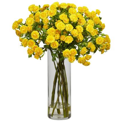 Front. BreeBe - Japanese Flowers w/Glass Vase Yellow - Yellow.