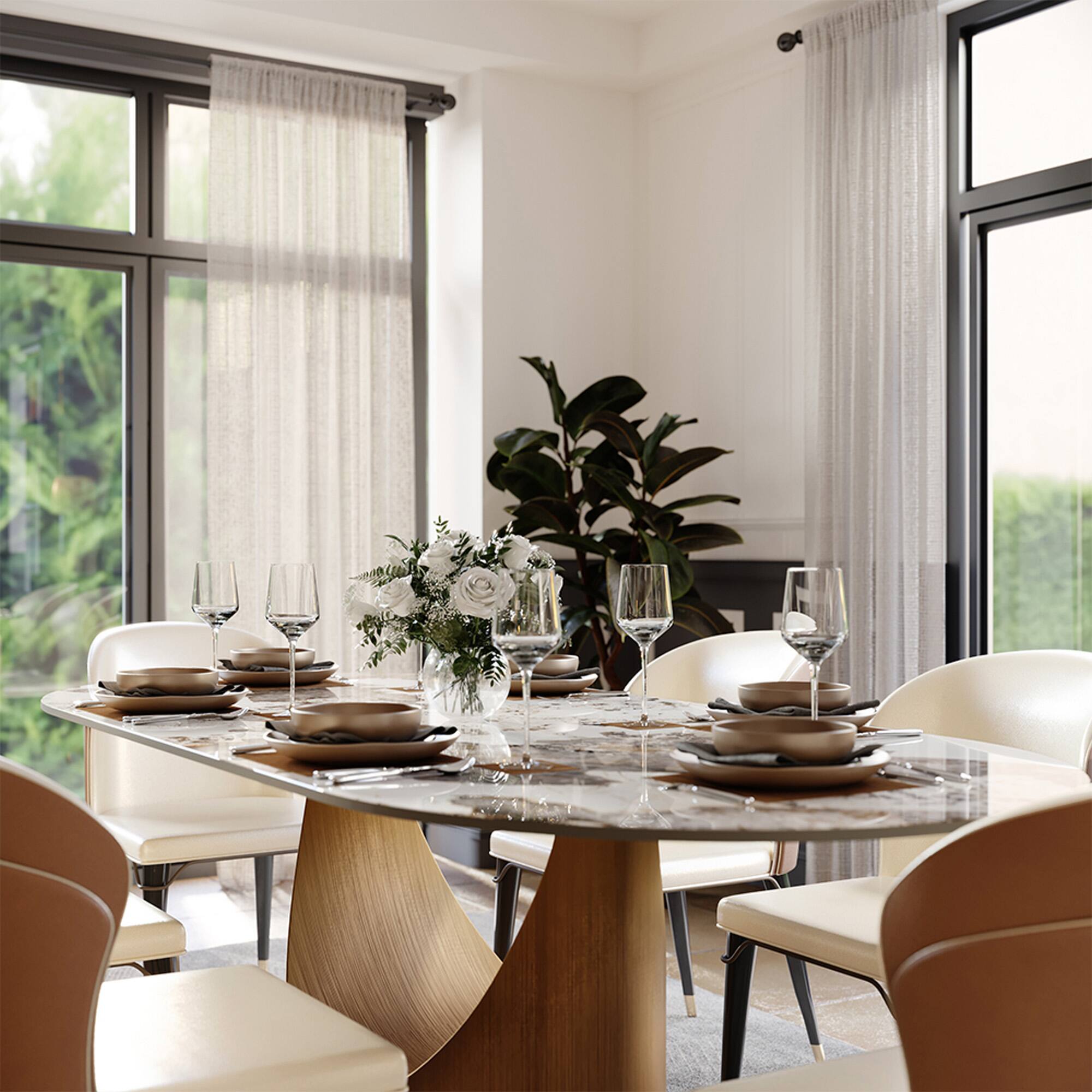 Alt View 1. POVISON - 71"Hobart Modern Oval Dining Table for 6, Pandora Oval Glossy Sintered Stone Kitchen Table, Bronze Carbon Steel Base - Pandora.