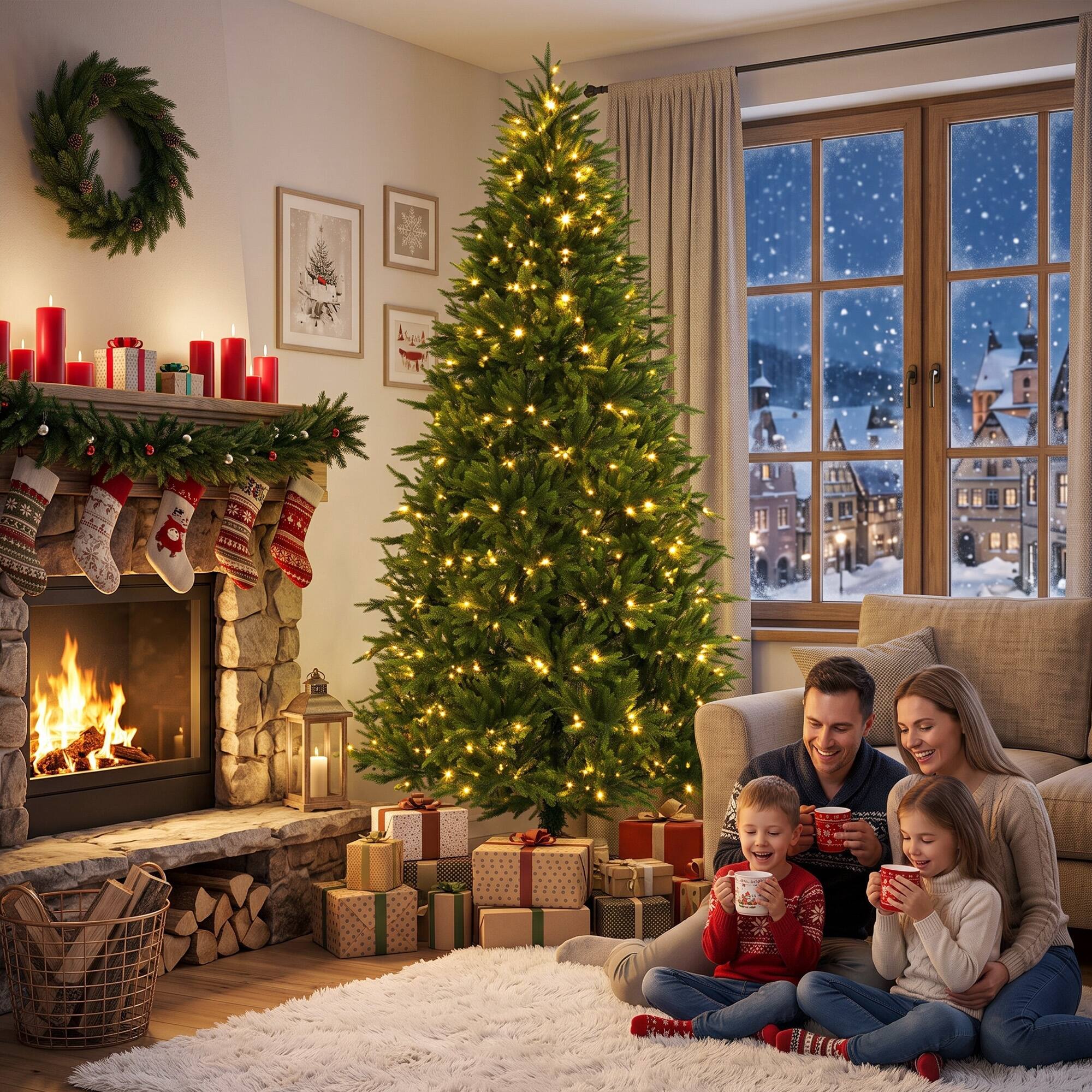 Alt View 7. Homcom - Prelit Christmas Tree with Dual-Color LEDs, All Realistic Tips - Green.