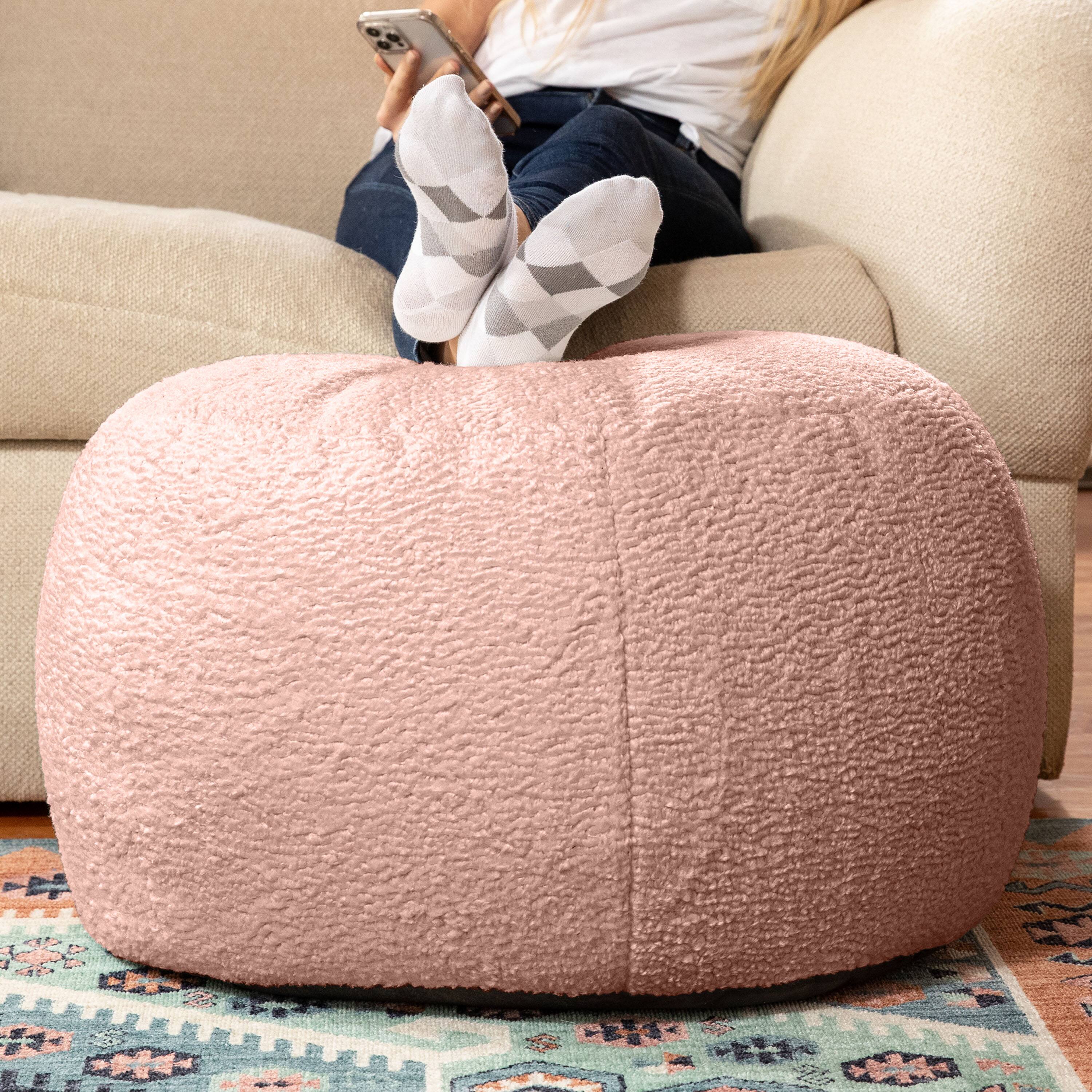 Angle. Jaxx - Jaxx Ellis Ottoman Shearling Faux-Lamb Plush Pouf for Modern Interior Design, Large, Pink - Pink.