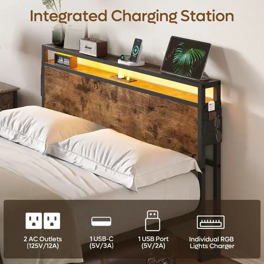 Integrated Charging Station - 2 AC Outlets (125V/12A) - 1 USB-C (5V/3A) - 1 USB Port (5V/2A) - Individual RGB Lights Charger
