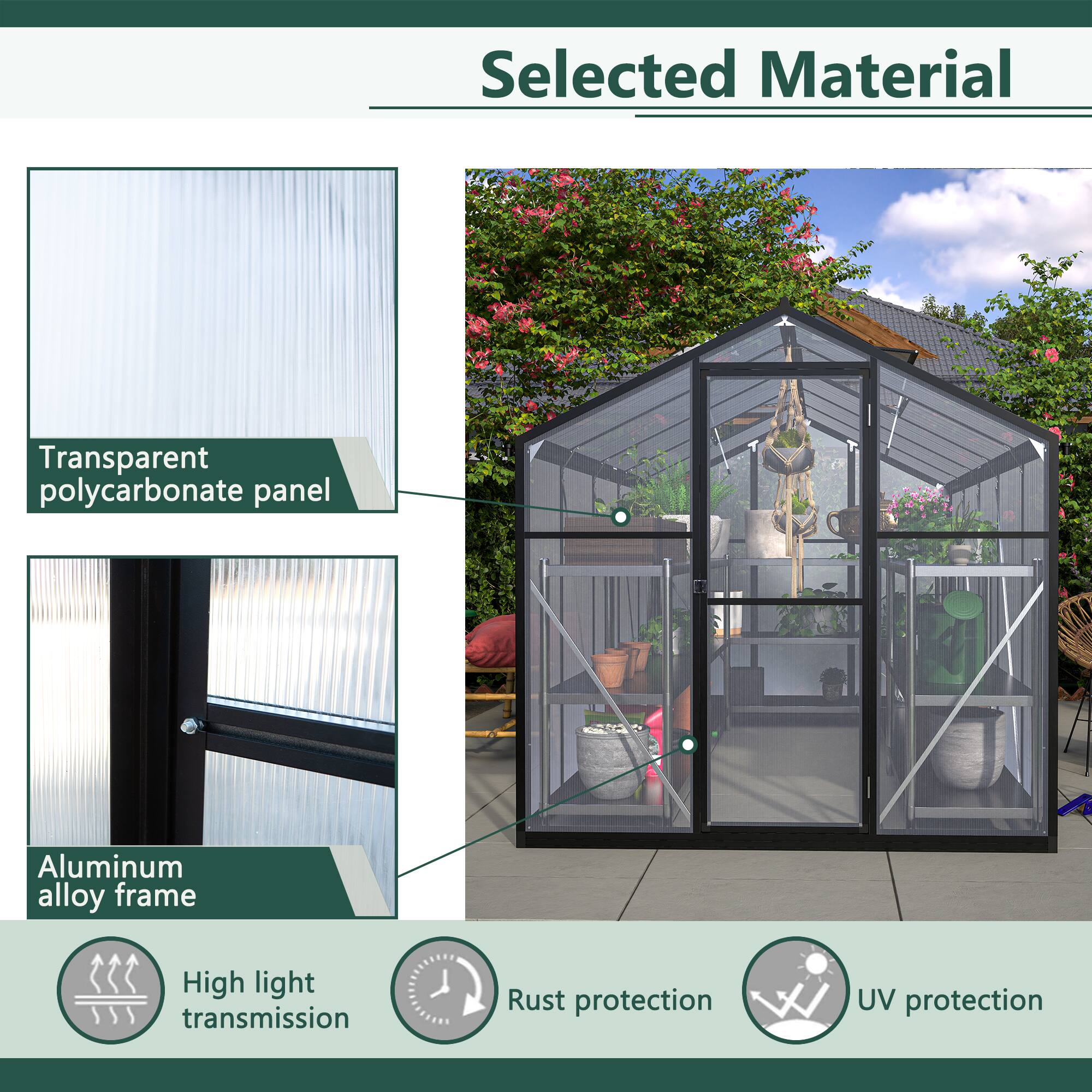 Alt View 2. TinyHomie - 6 x 10FT Outdoor Polycarbonate Greenhouse Kit with Aluminum Frame Lockable Door and Adjustable Roof Vent Backyard Patio.