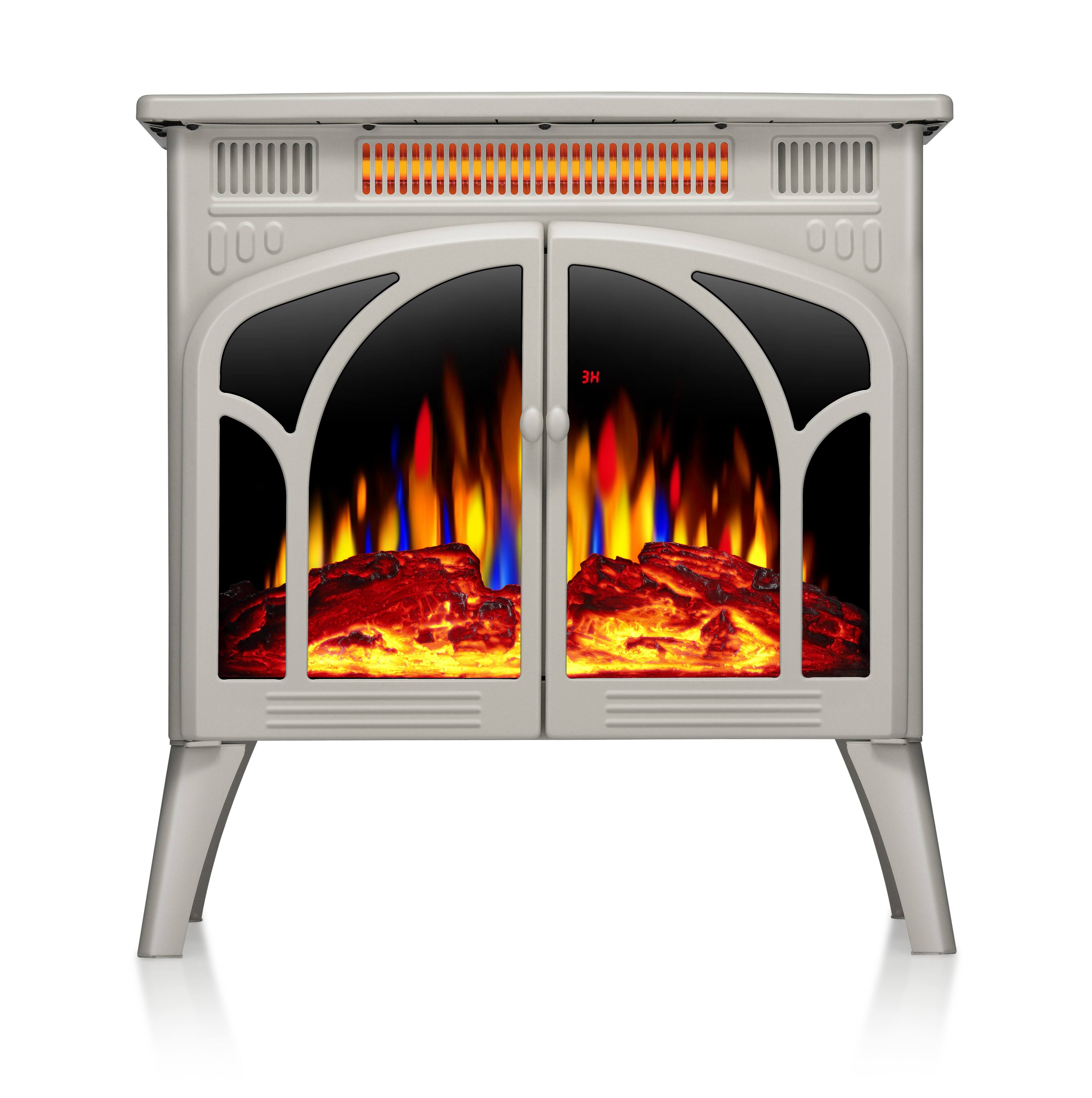 Left. Bestier - Electric Fireplace Heater 24.2" with Remote, Cathedral Stylish, Adjustable Brightness & Heating Overheating Safe, Beige - Beige.