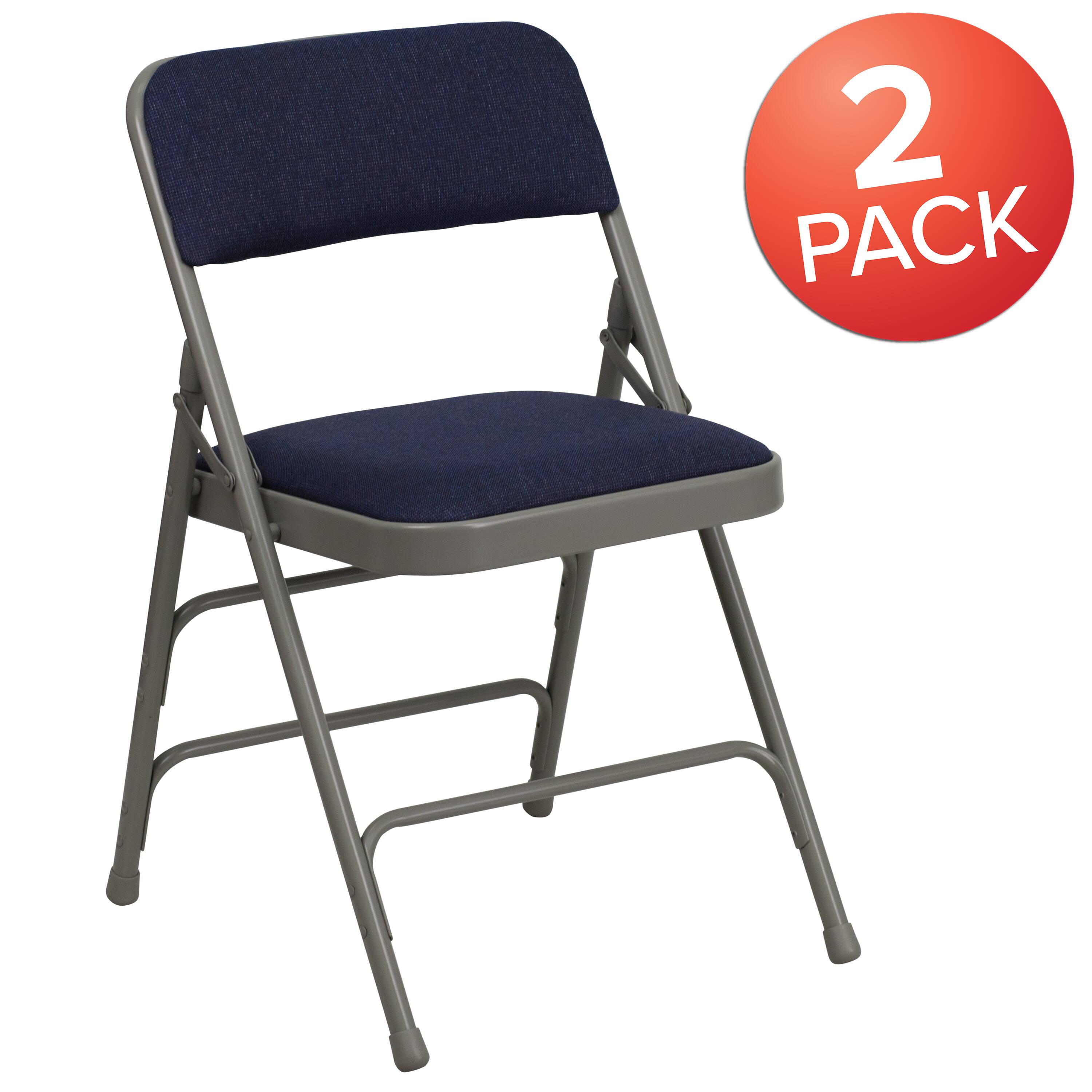 Alt View 1. Emma + Oliver - 2 Pack Home & Office Portable Party Events Padded Metal Folding Chair - Navy Fabric/Gray Frame.