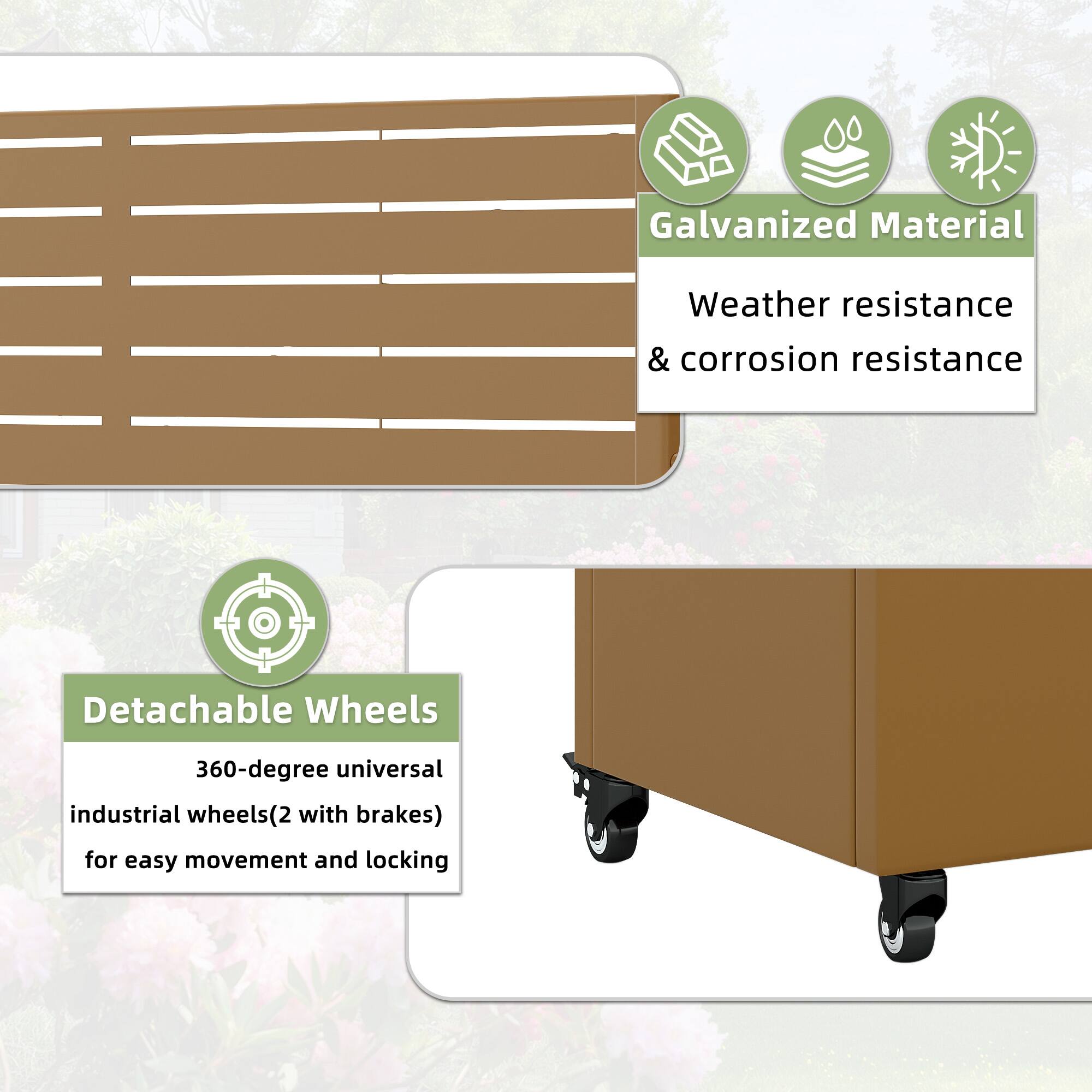 Galvanized Material  
Weather resistance & corrosion resistance  

Detachable Wheels  
360-degree universal industrial wheels (2 with brakes) for easy movement and locking