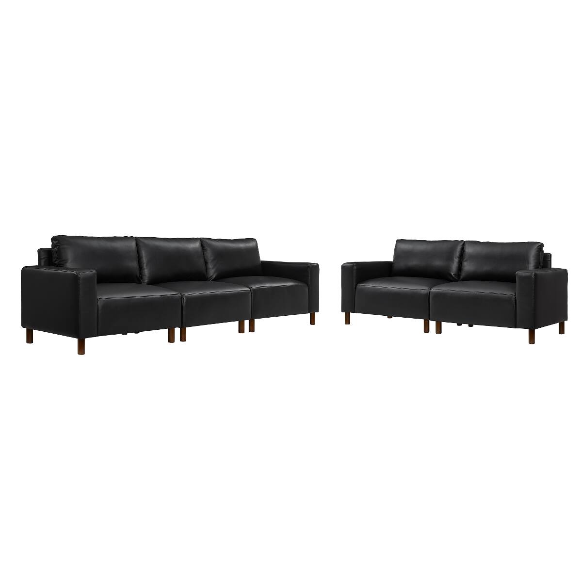 Angle. Ropilly - Ropilly 2 piece sofa and loveseat set, black faux leather sofa set with breathable PU upholstery, seats five - Black.