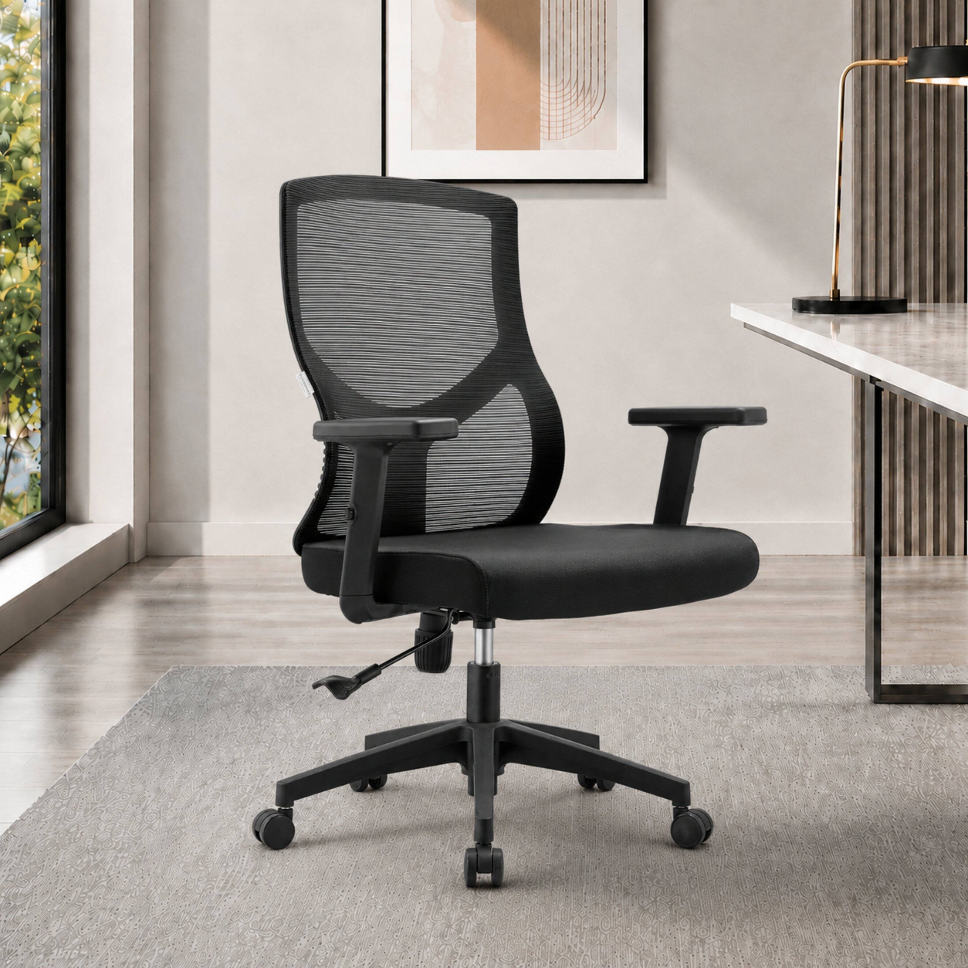 Alt View 6. LeisureMod - Glen Ergonomic Cotton Upholstered Mid Back Mesh Office Chair, Adjustable Height, Swivel & Tilt Computer Desk Chair, Home - Black.