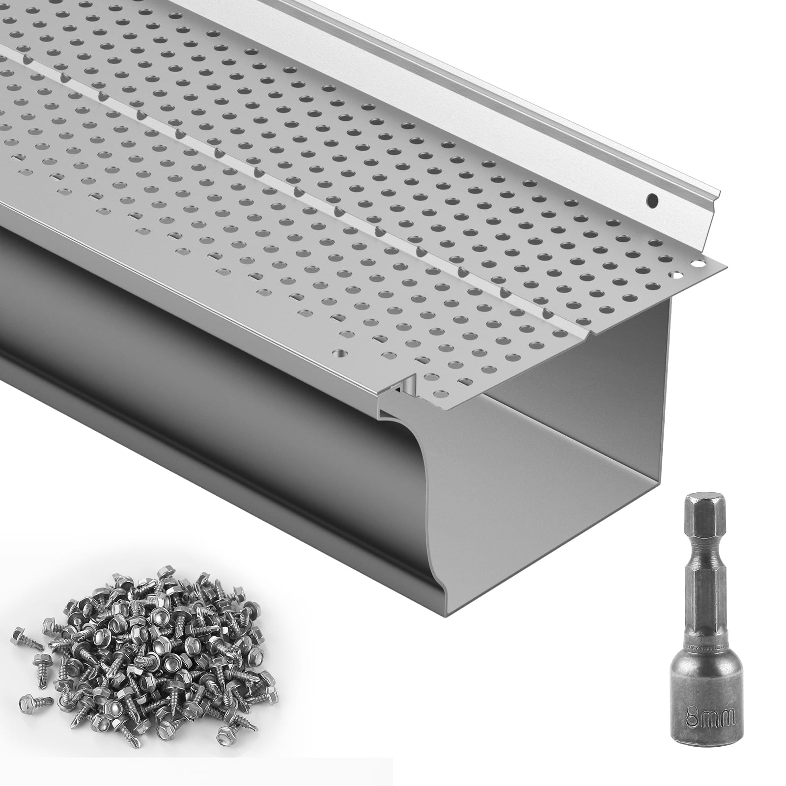 VEVOR - Gutter Guard, 5 inch Width, Aluminum Leaf Filter DIY Gutter Cover, 13 PCS 52 ft Total Length, 0.157'' Hole Diameter - Silver price history on PriceWatchPro